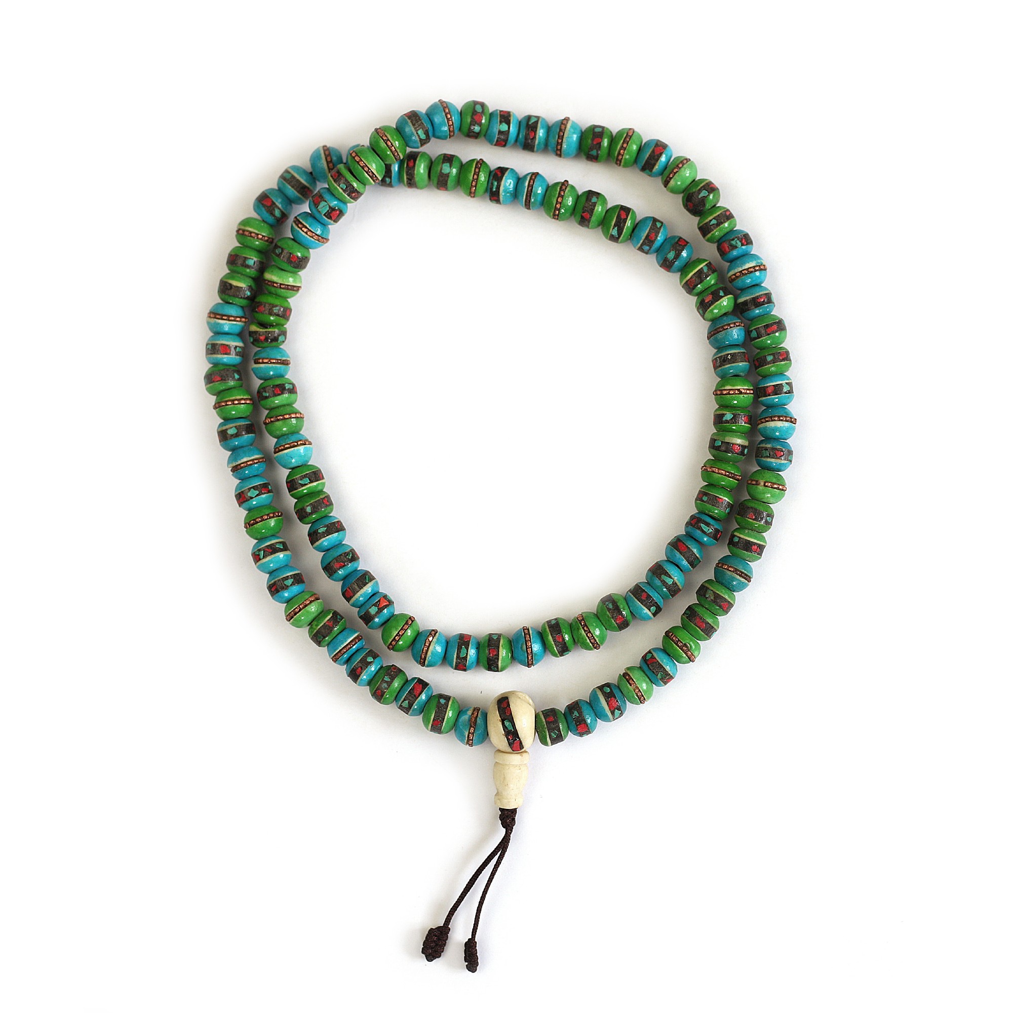 Mala Gebetskette, türkis, grün mit Inlays, L 74 cm, B 0,8 cm