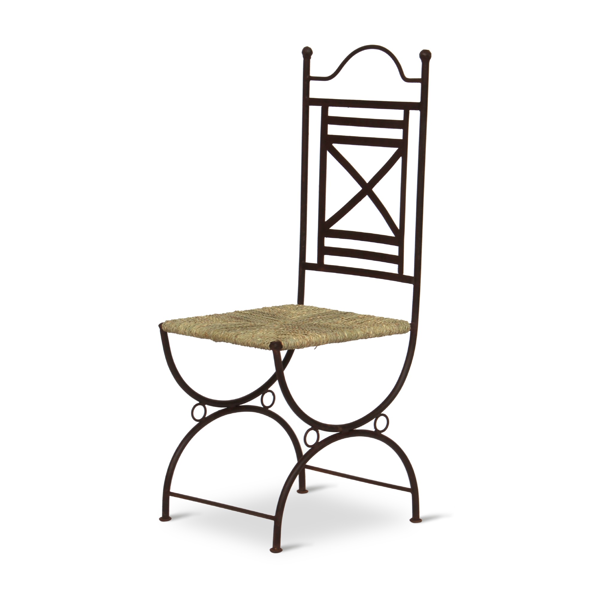 Eisenstuhl 'Maebar' mit Seegras-Sitzfläche, schwarz, T 40 cm, B 40 cm, H 102 cm