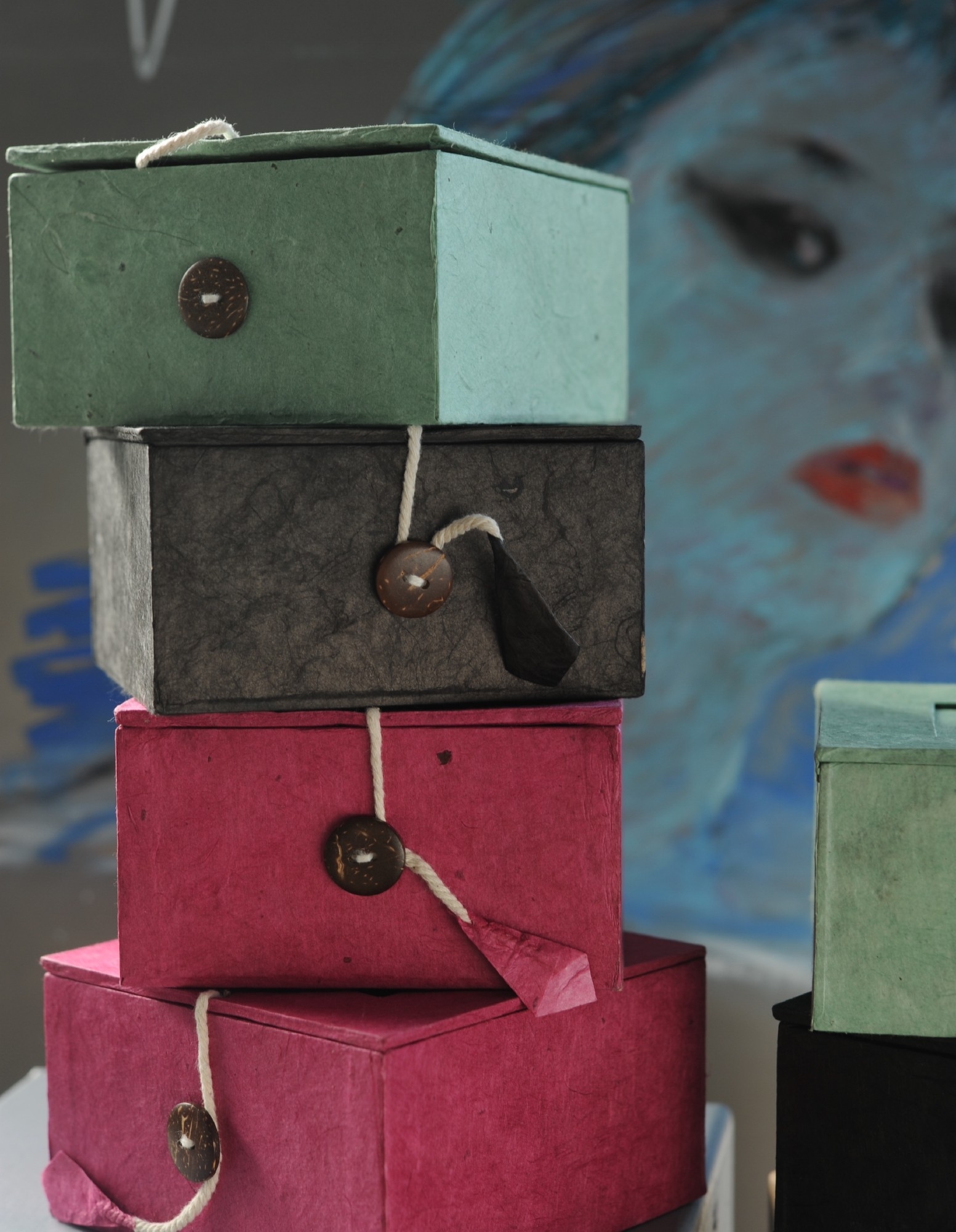 Lokta Box 'Om', pink, T 11 cm, B 11 cm, H 5,5 cm
