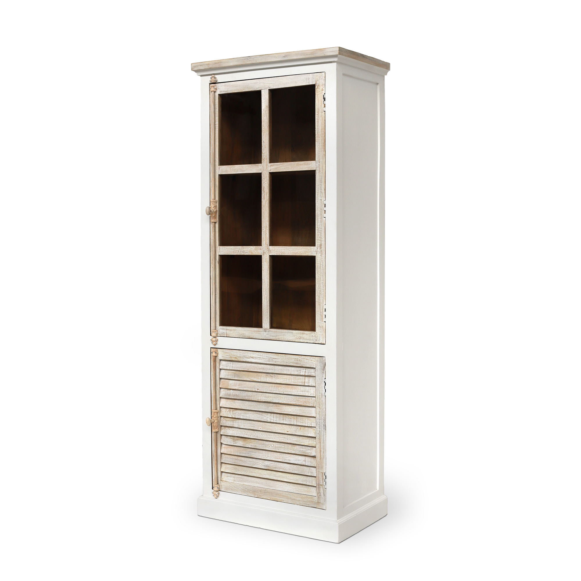 Vitrinenschrank 'Gent', weiß, natur, H 200 cm, B 75 cm, L 45 cm