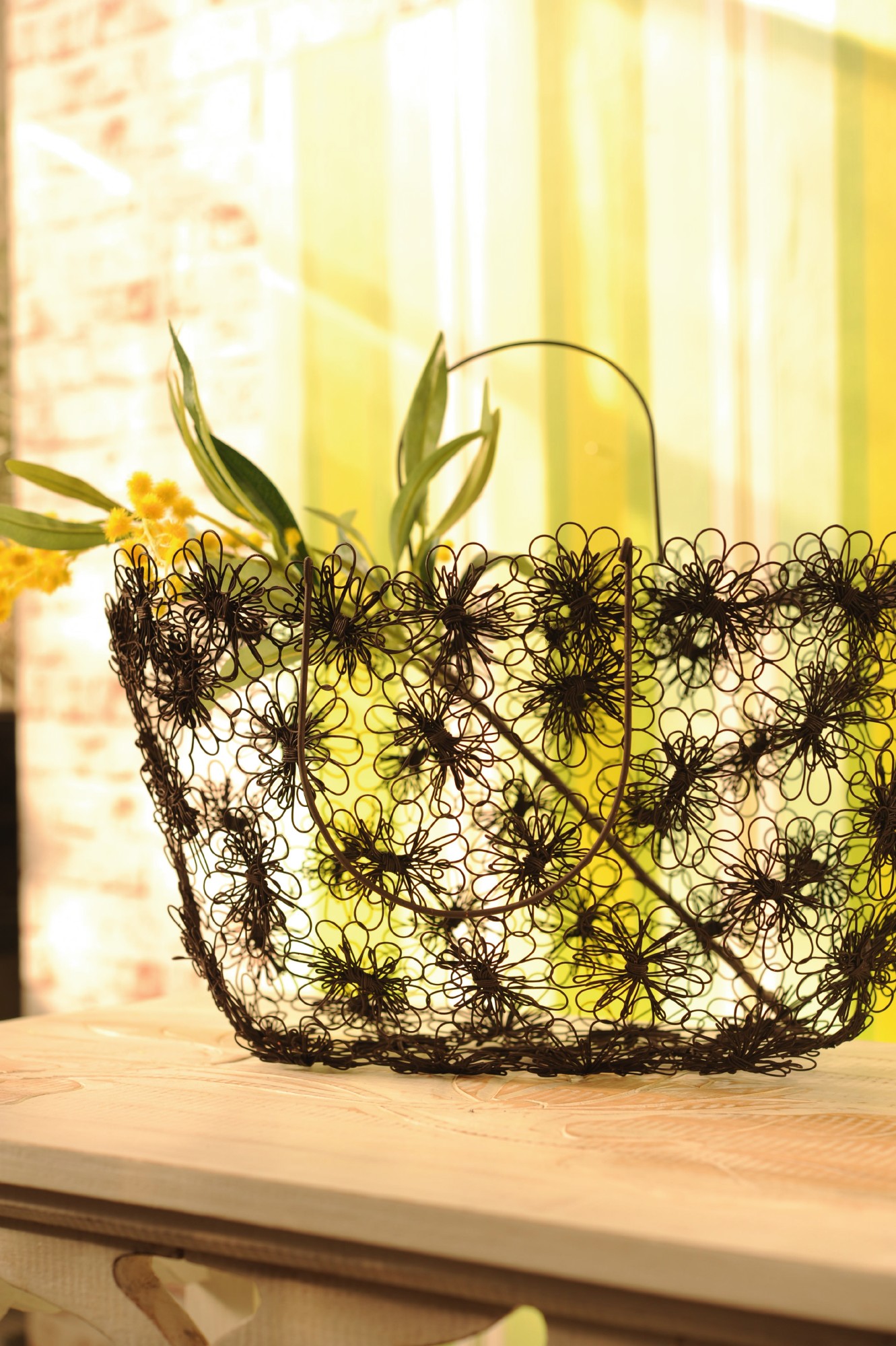 Drahttasche 'Blumen', antik-braun, B 42 cm, H 25 cm, L 10 cm