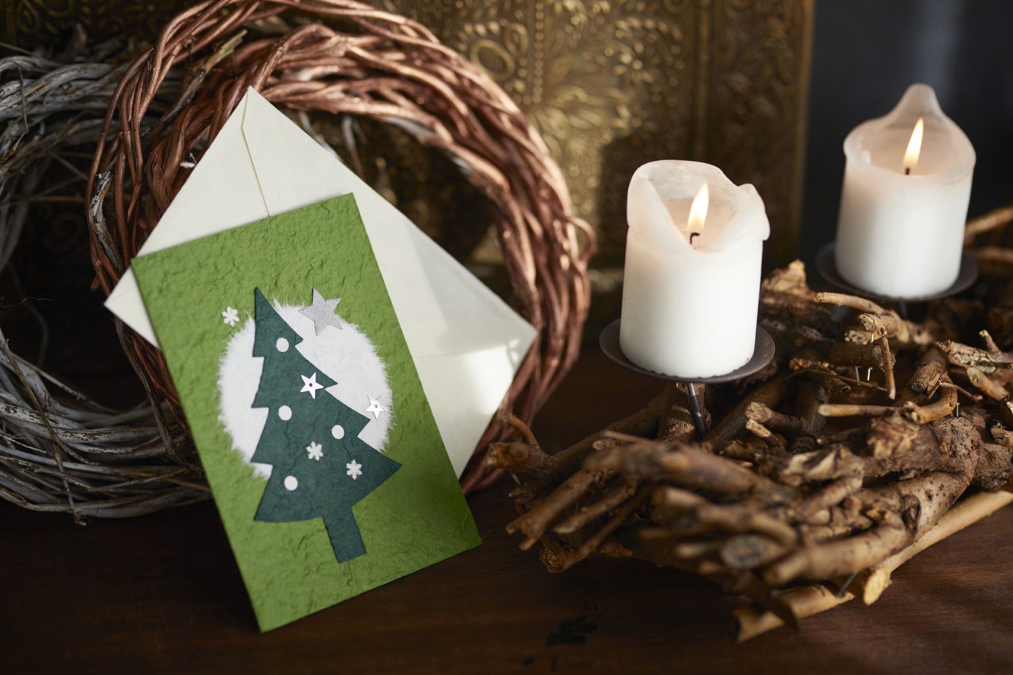 Grußkarte Tannenbaum, grün, T 17 cm, B 12 cm