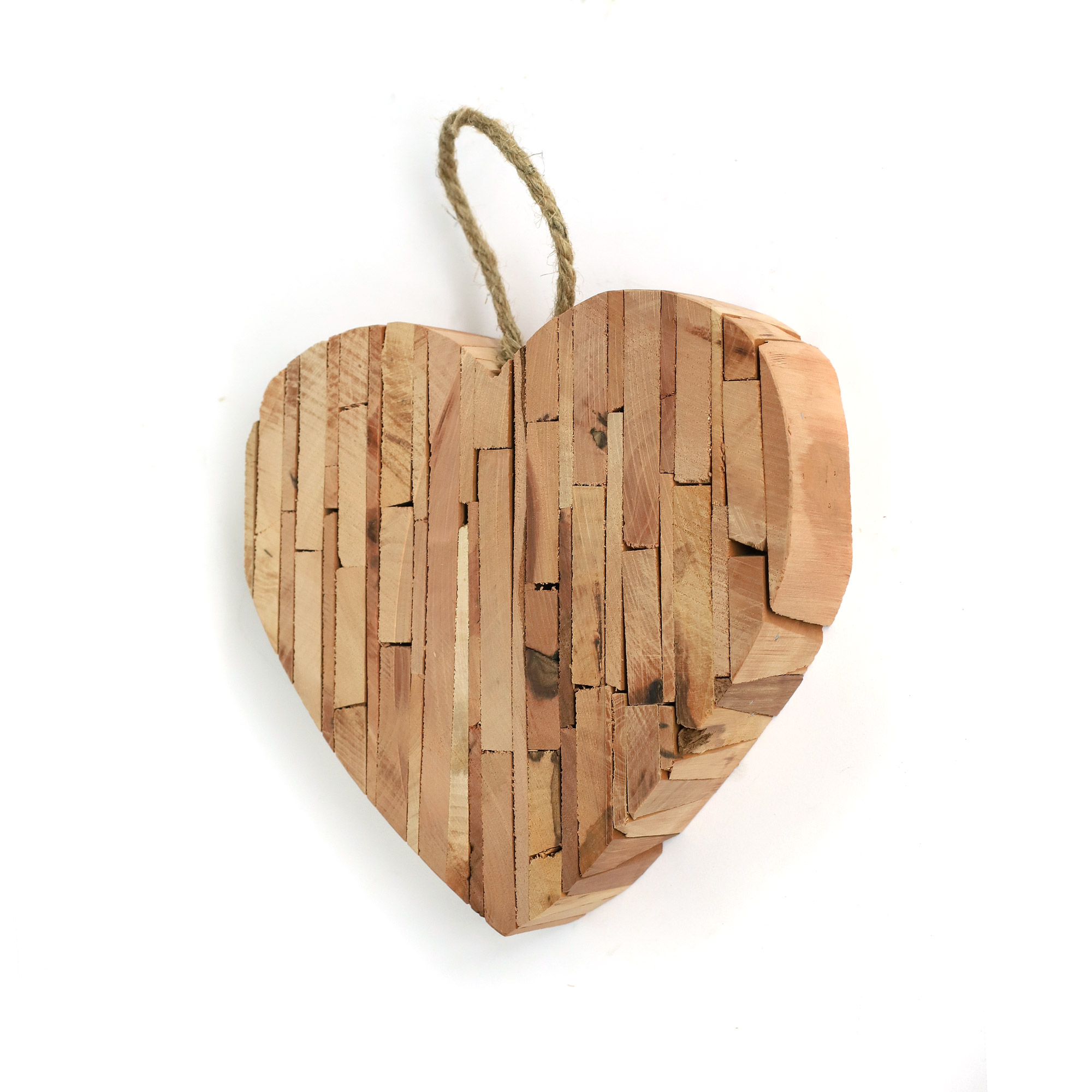 Herz aus Holz-Patchwork, natur, Ø 20 cm, L 5 cm