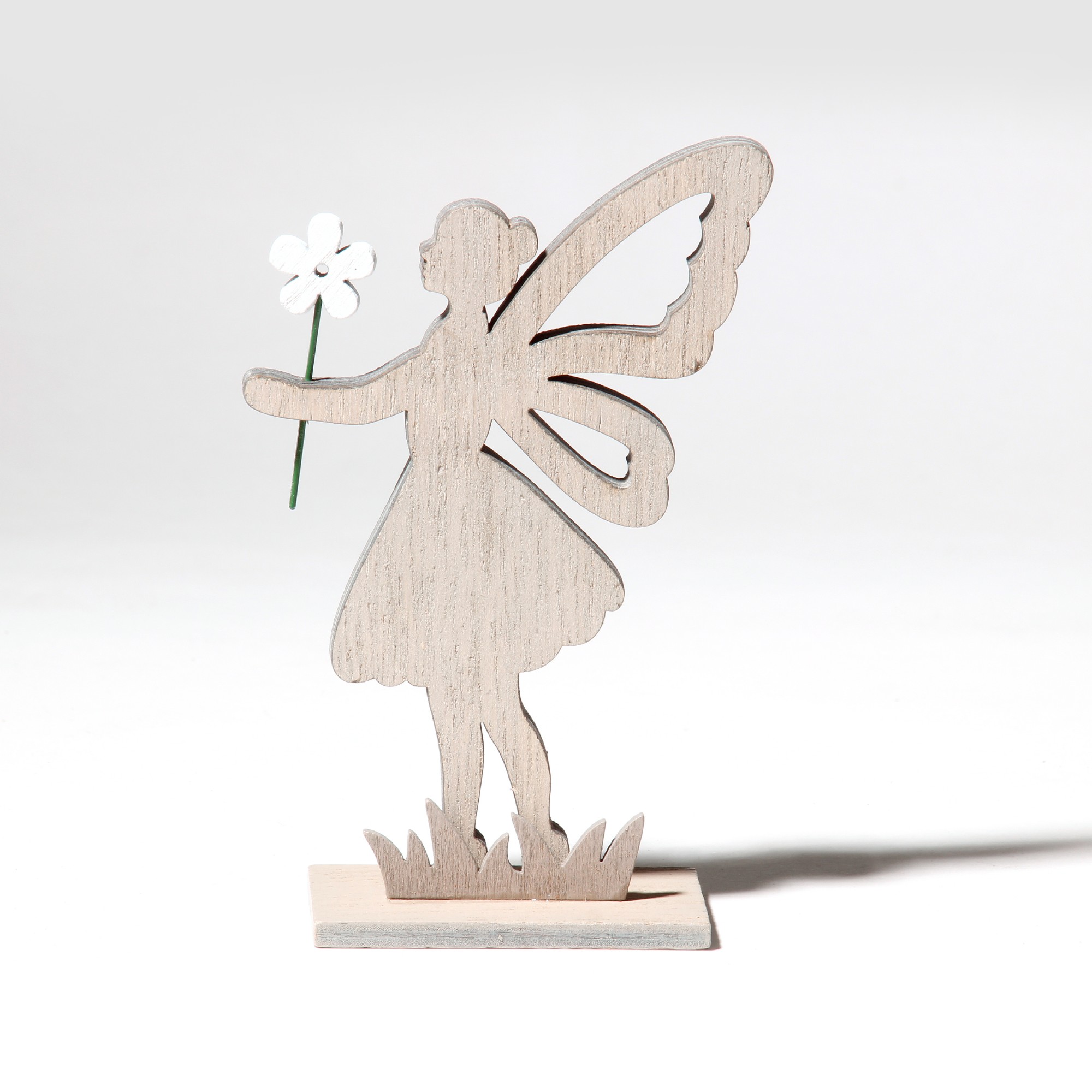 Holzfigur 'Elfe mit Blume', grau, H 14 cm, B 8,5 cm, L 4,5 cm