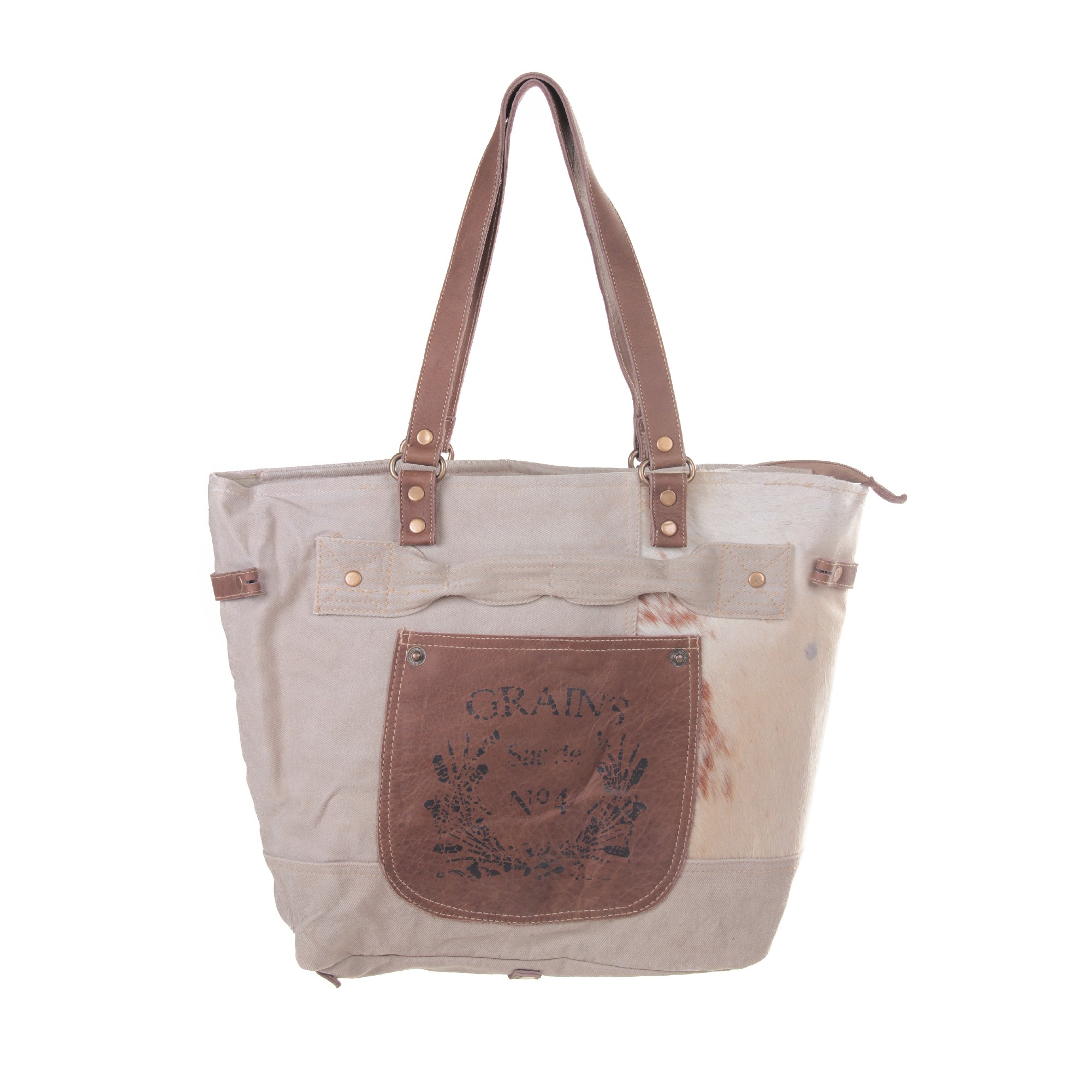 Shopper 'Grains', beige-braun, B 53 cm, H 37 cm