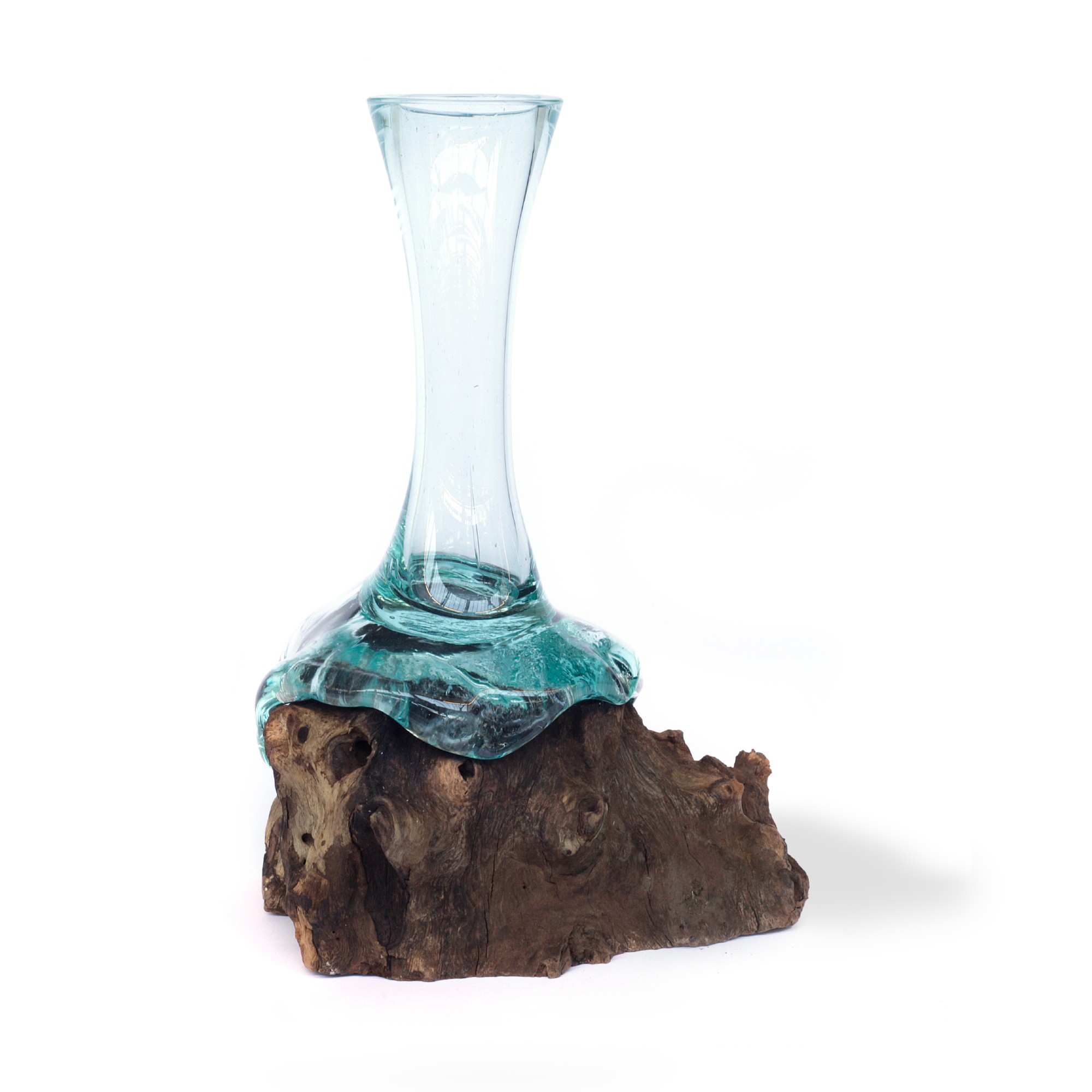 Glasvase aus Wurzelholz, B ca. 20 cm, H ca. 30 cm