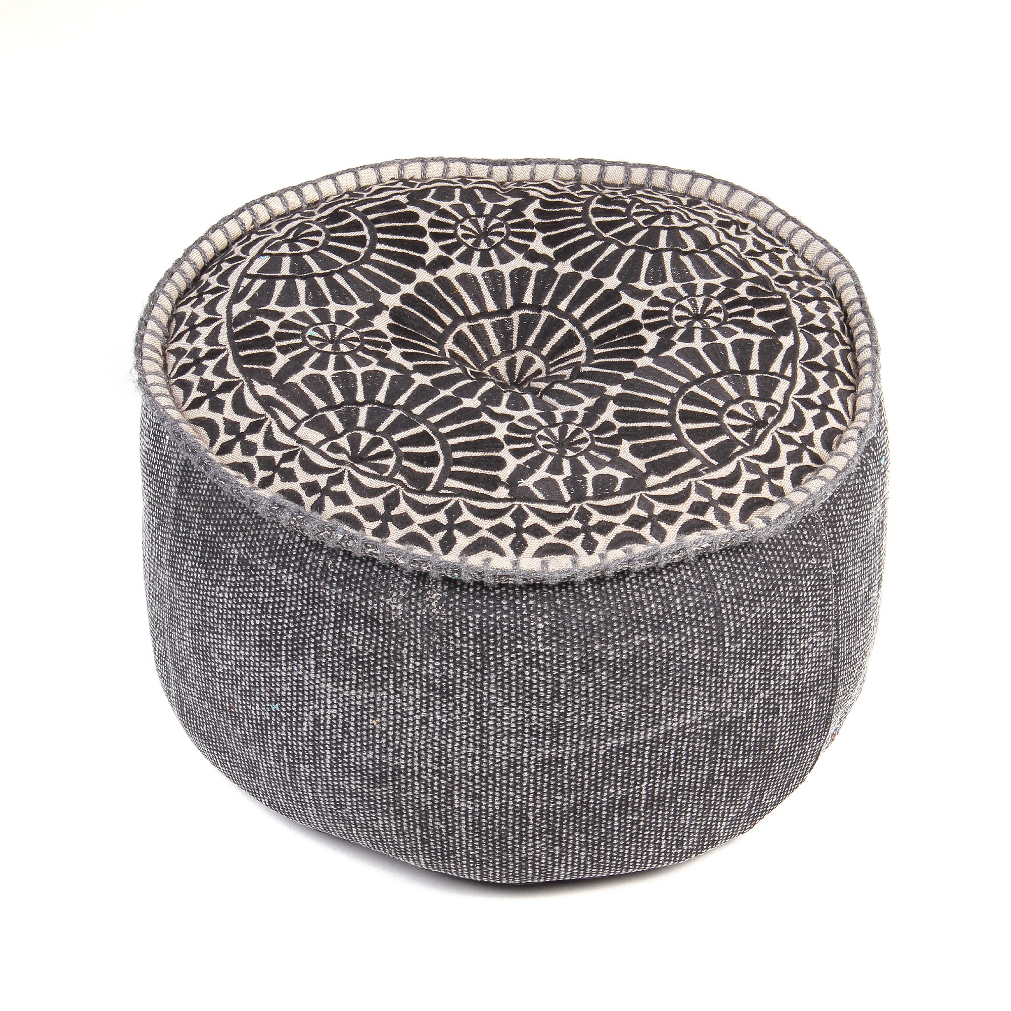 Runder Pouf, schwarz-weiß, Ø 40 cm, H 20 cm