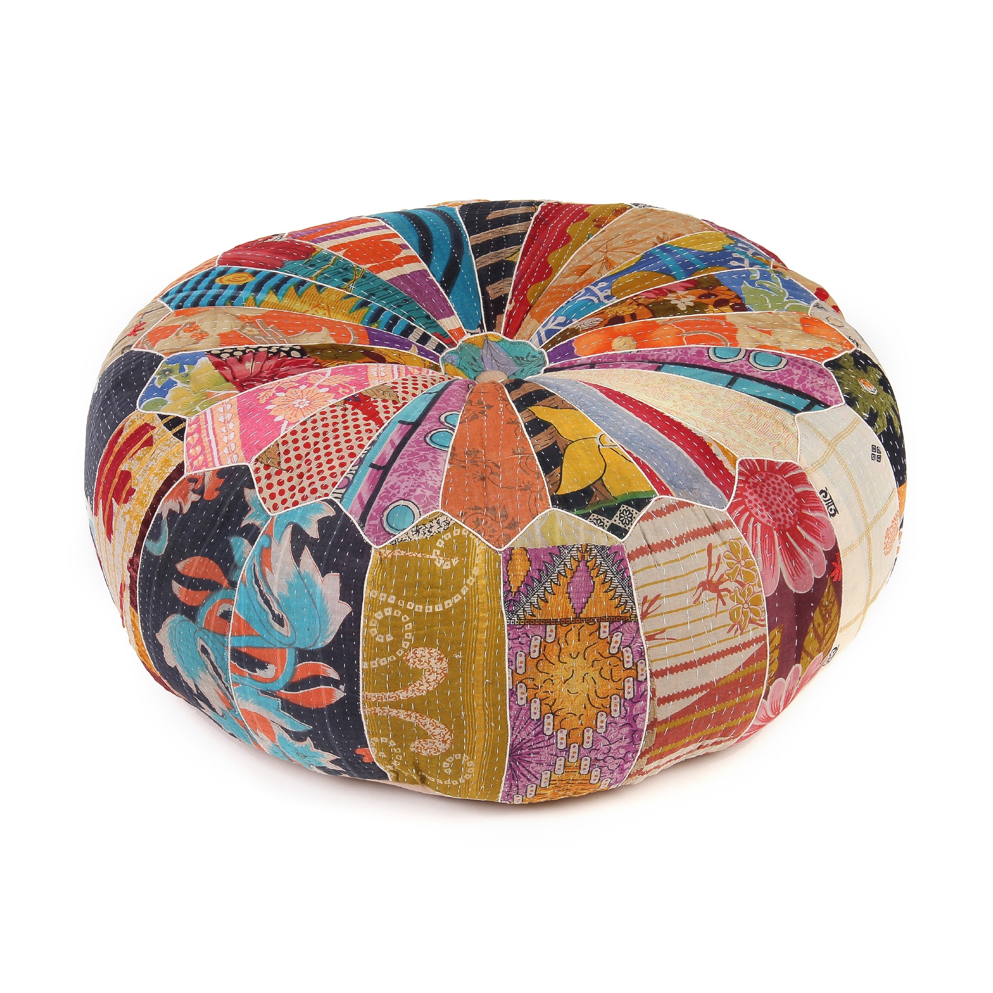 Sitzpouf 'Sanjana' aus alten Saris, multicolor, Ø 60 cm, H 30 cm