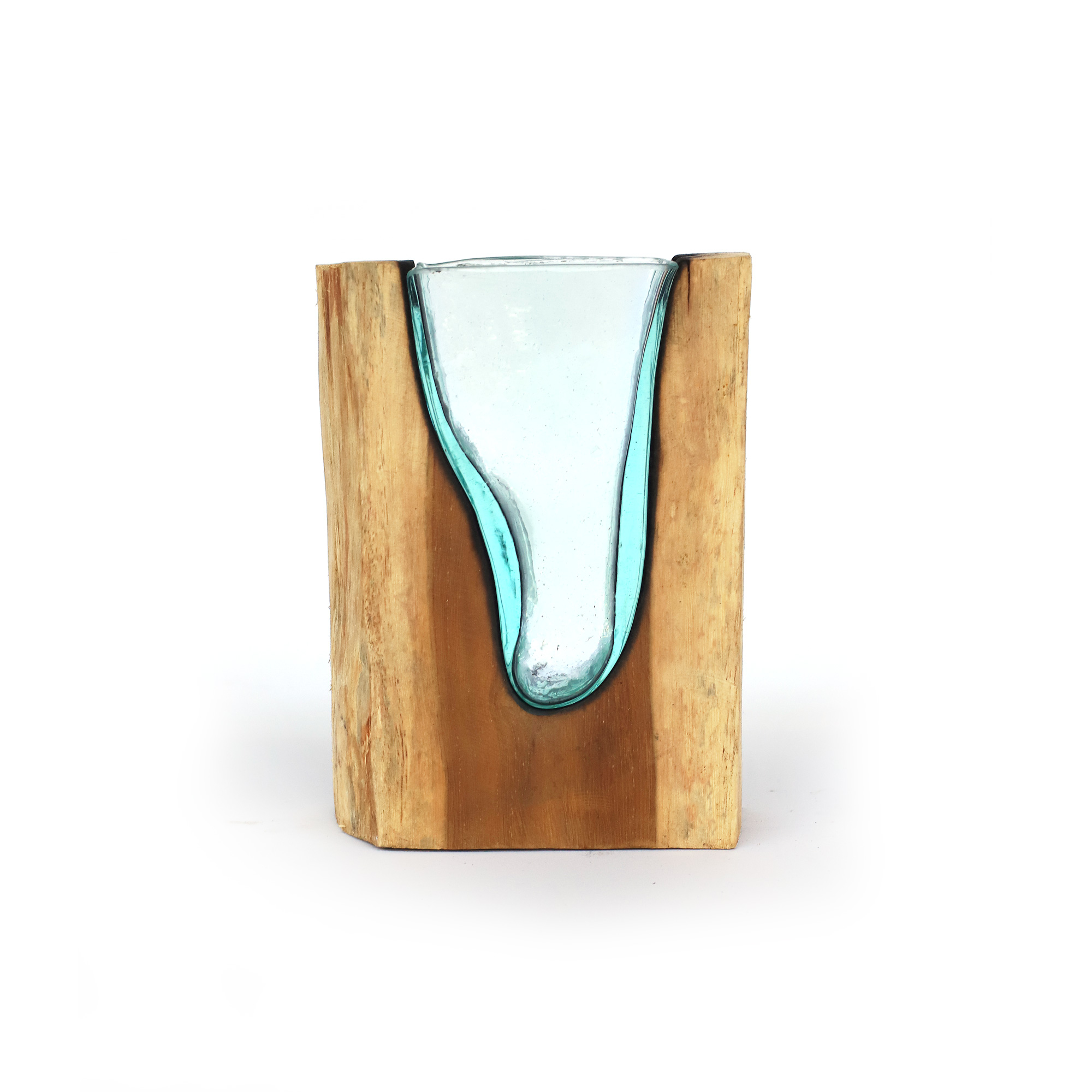 Wurzelholz-Glasvase 'V', B 15 cm, H 20 cm, T 6 cm