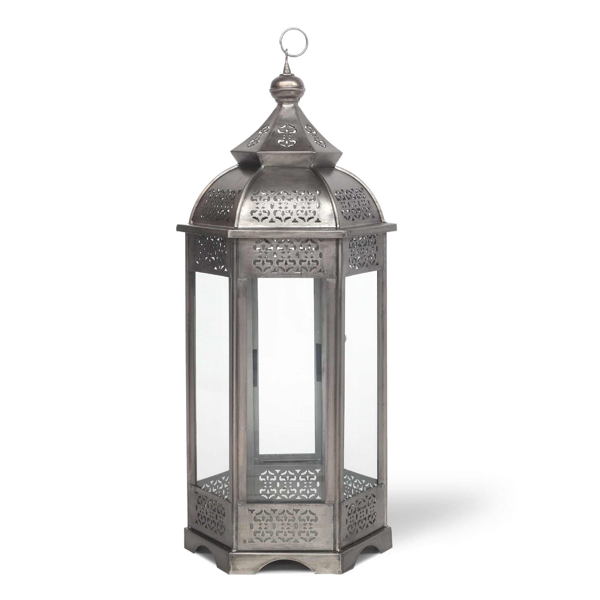 Laterne sechseckig, vernickelt, silber, Ø 28 cm, H 68 cm