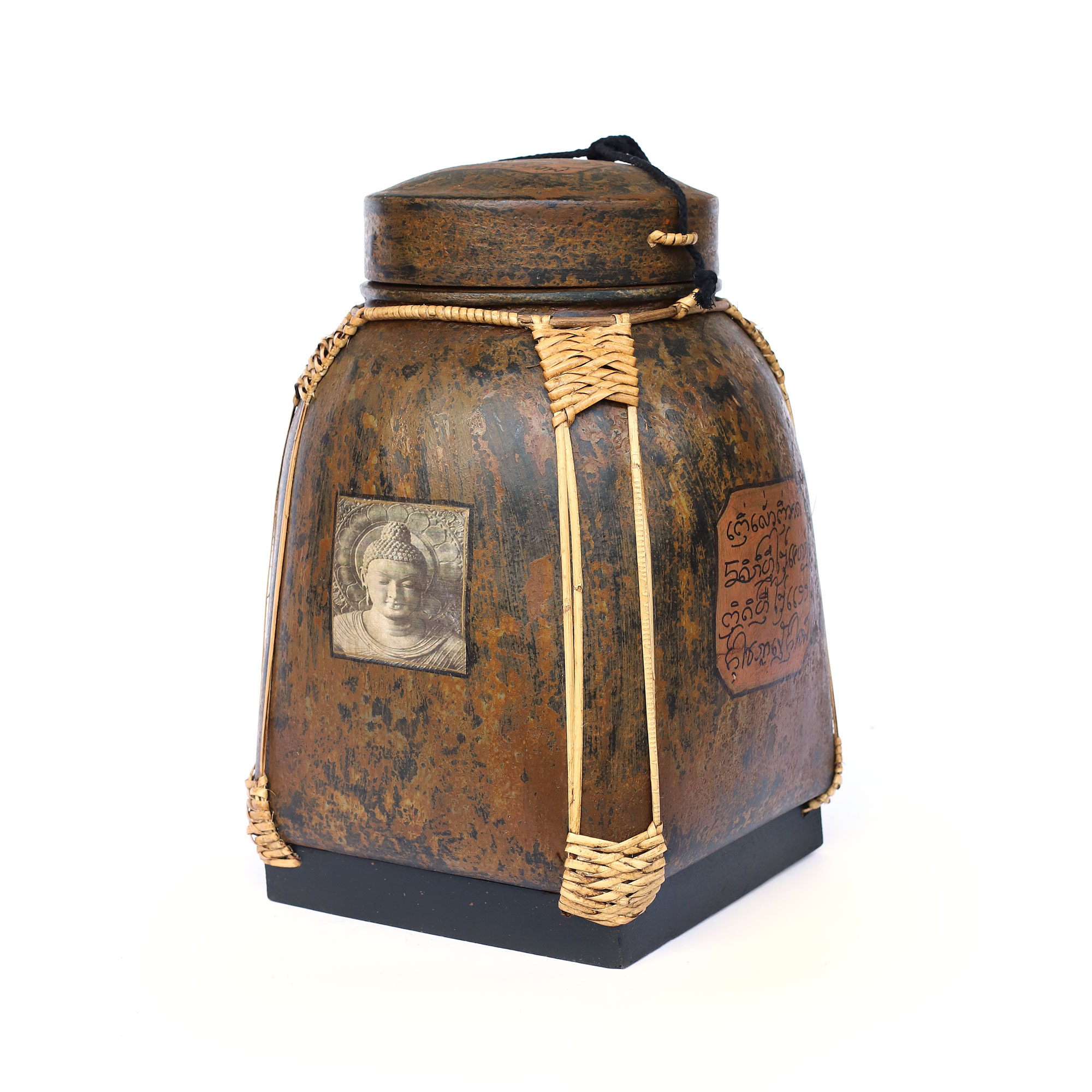 Reisdose aus Bambus, 'Buddha + Schriftzeichen', braun, B 25 cm, H 45 cm, T 25 cm