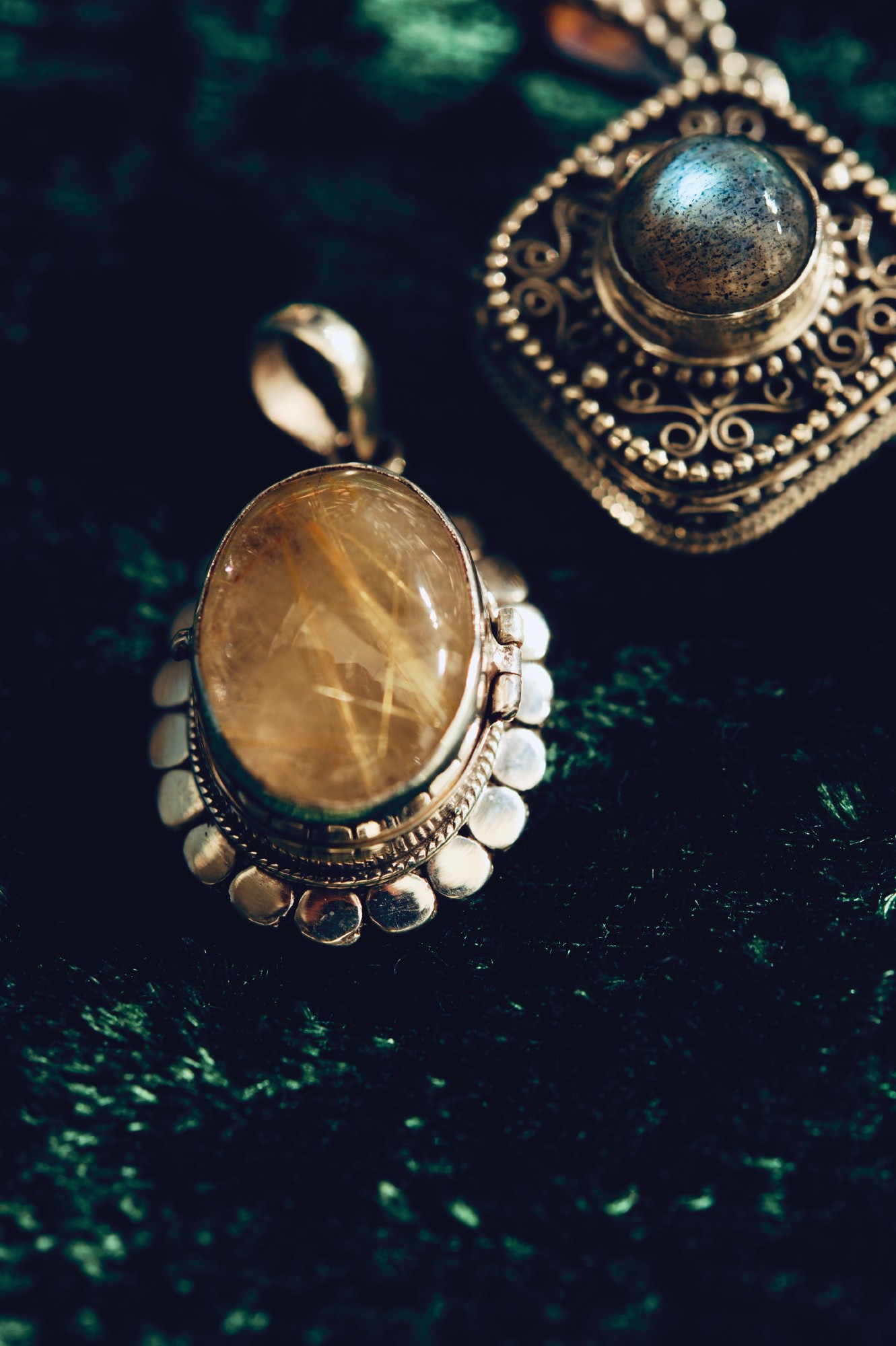 Medaillon 925 Silber Rutilquartz oval, aufklappbar