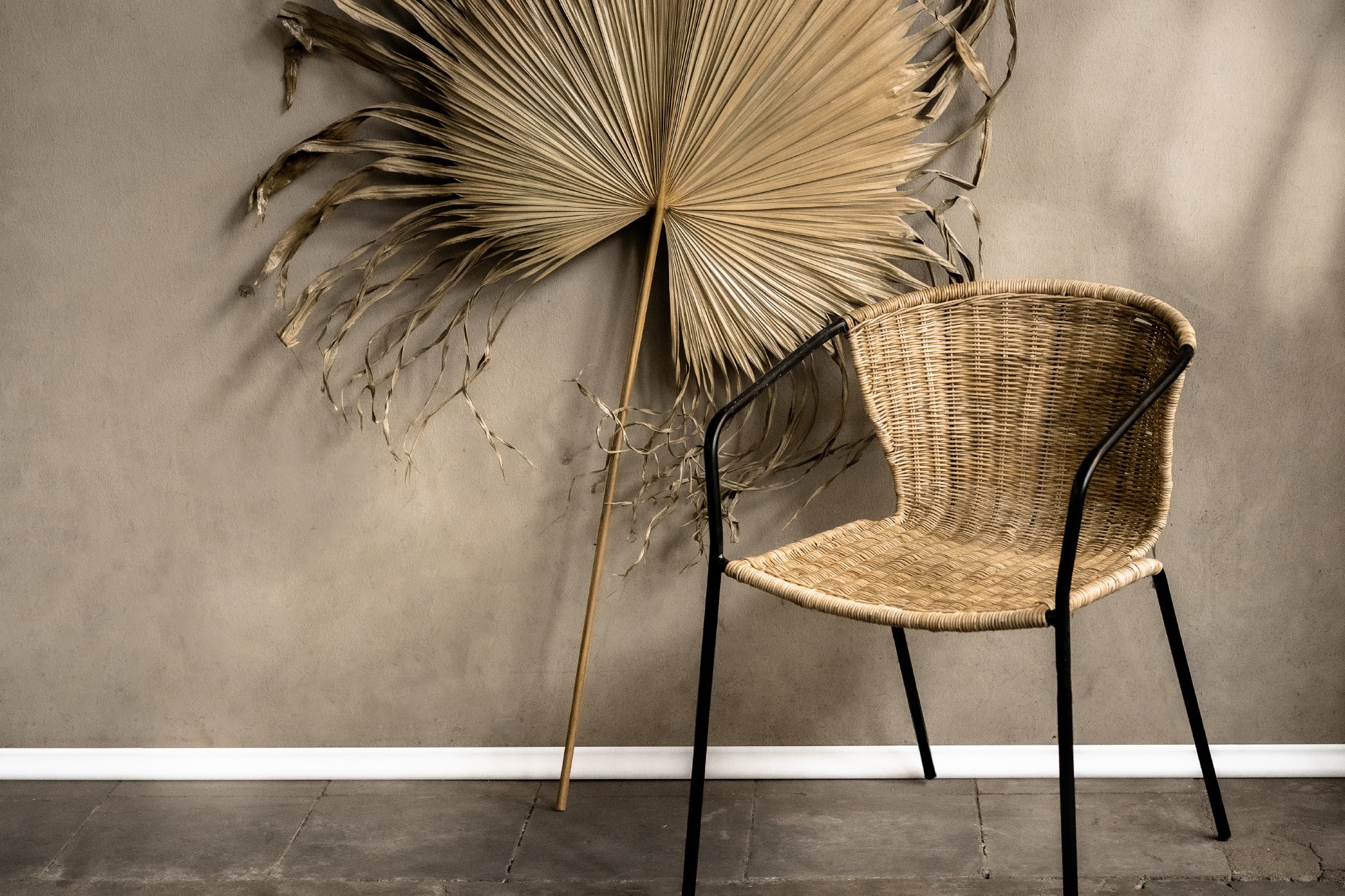 Rattan-Stuhl 'Bender', natur, schwarz, B 48 cm, L 56 cm, H 70 cm