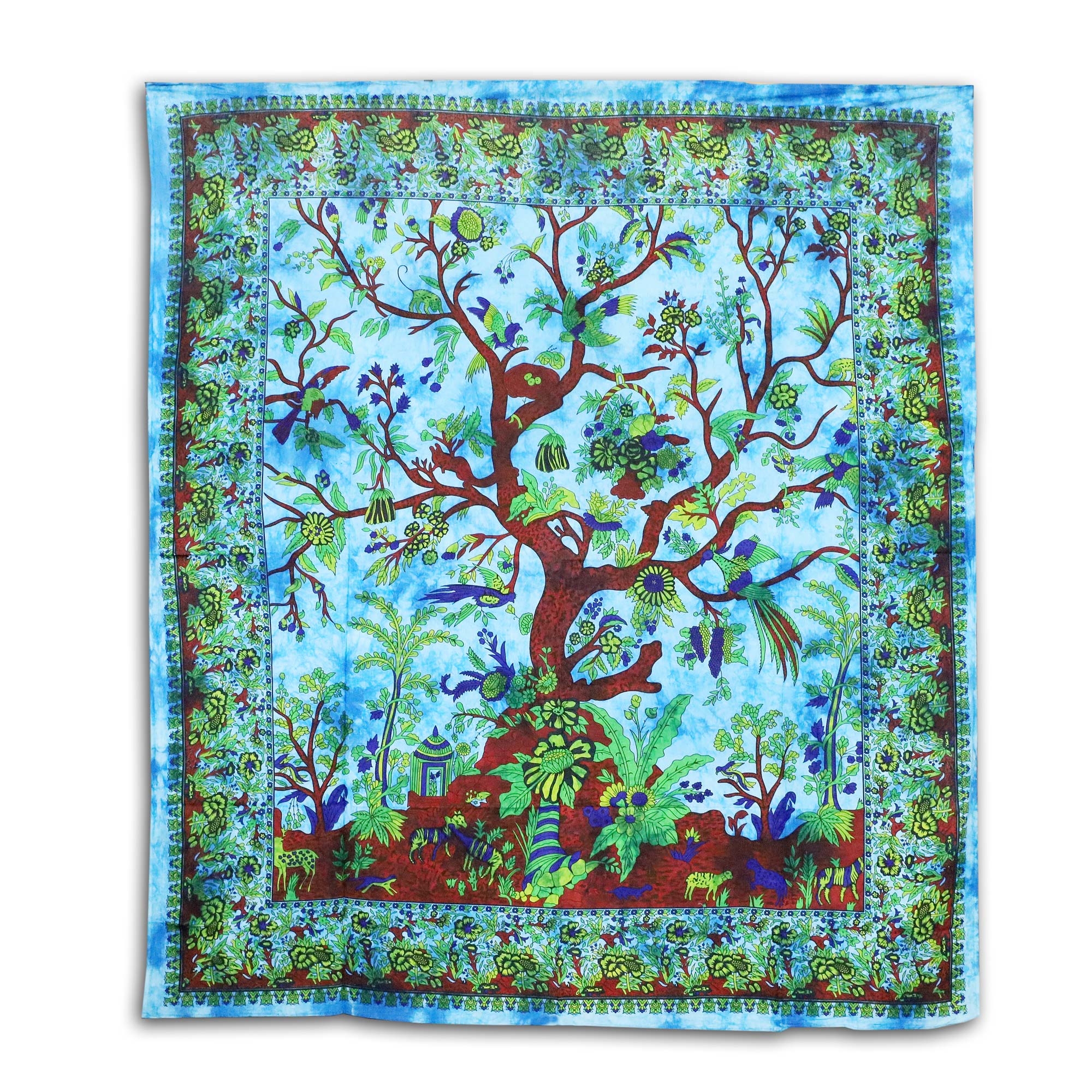 Tagesdecke 'Baum des Lebens', blau, multicolor, L 235 cm, B 210 cm