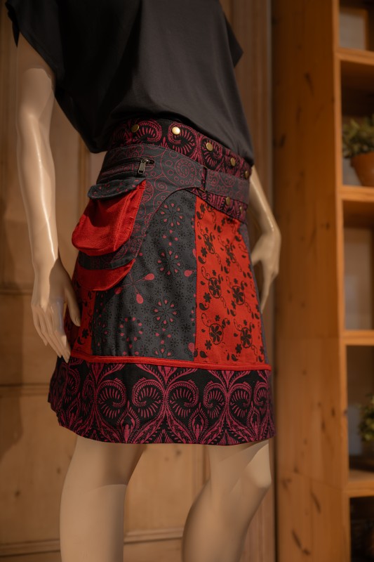 Rock 'Patchwork' rot-blau, 100% Baumwolle