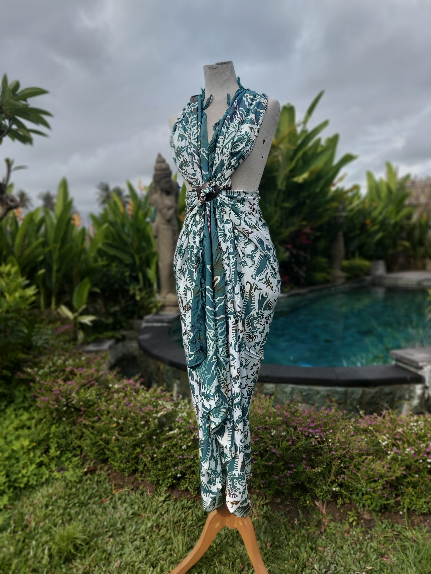 Sarong mit Kokosnuss-Schnalle, mint, weiß, braun, L 115 cm, B 225 cm
