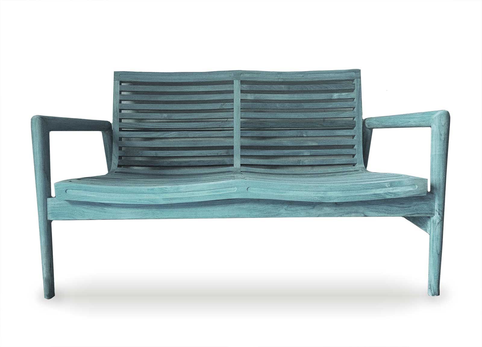 2-Sitzer Bank 'Keerdt' aus Teak, antik blau, B 125 cm, L 70 cm, H 74 cm