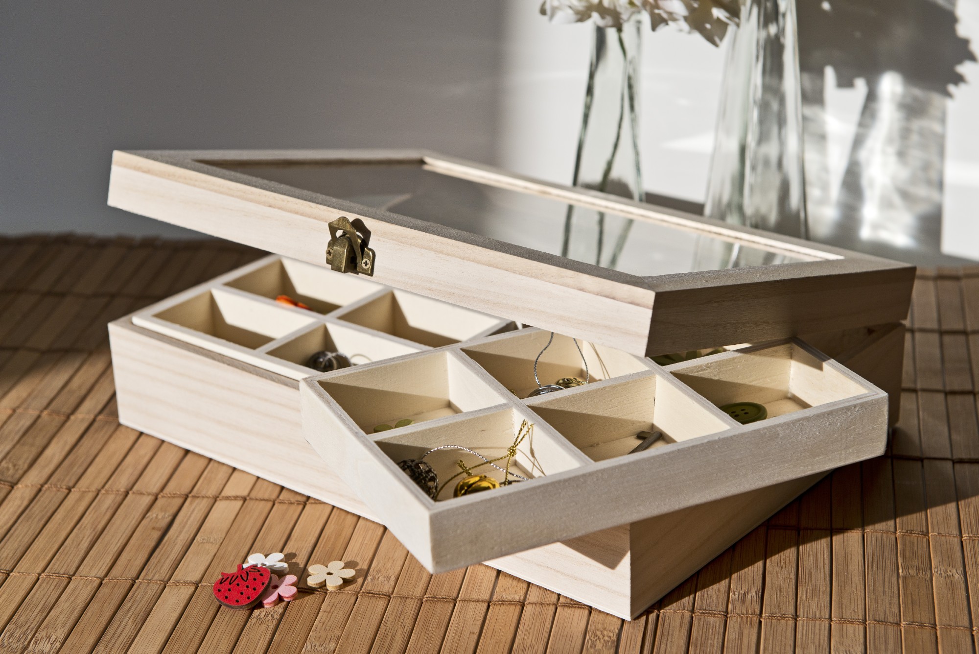 Sortierkasten 'Poitin' mit 24 Sortierboxen, natur, L 21 cm, B 29 cm, H 7 cm