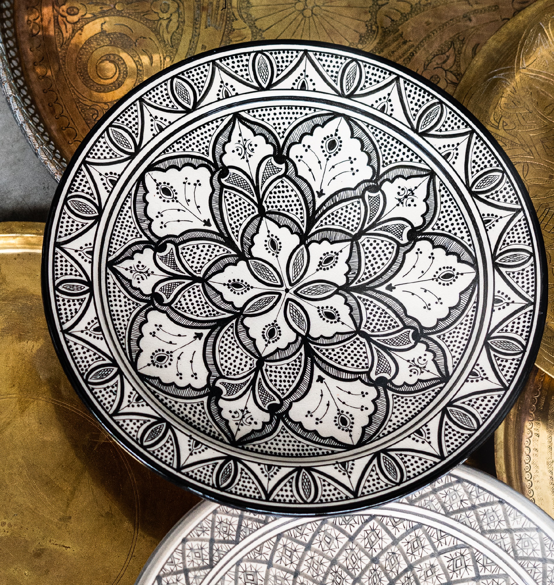 Zierteller, schwarz, weiss, Ø 40 cm