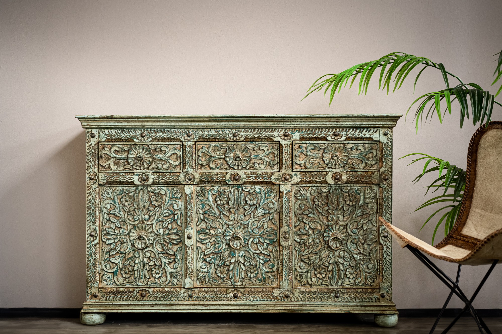 Sideboard 'Kangto', hellblau, H 96 cm, B 147 cm, T 45 cm