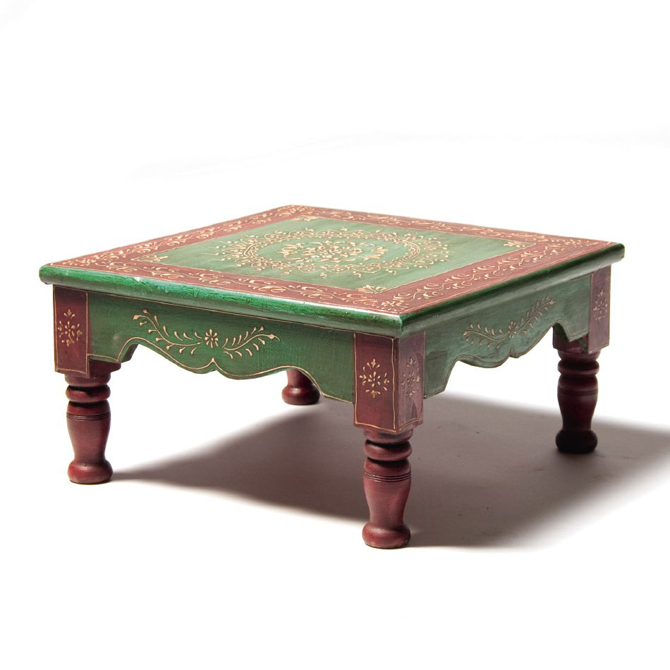 Teetisch 'Bajot' mit Mehndi-Malerei, grün-bordeaux, L 40 cm, B 40 cm, H 22 cm