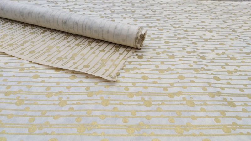 Geschenkpapier Linien mit Punkten, weiß, gold, L 76 cm, B 51 cm
