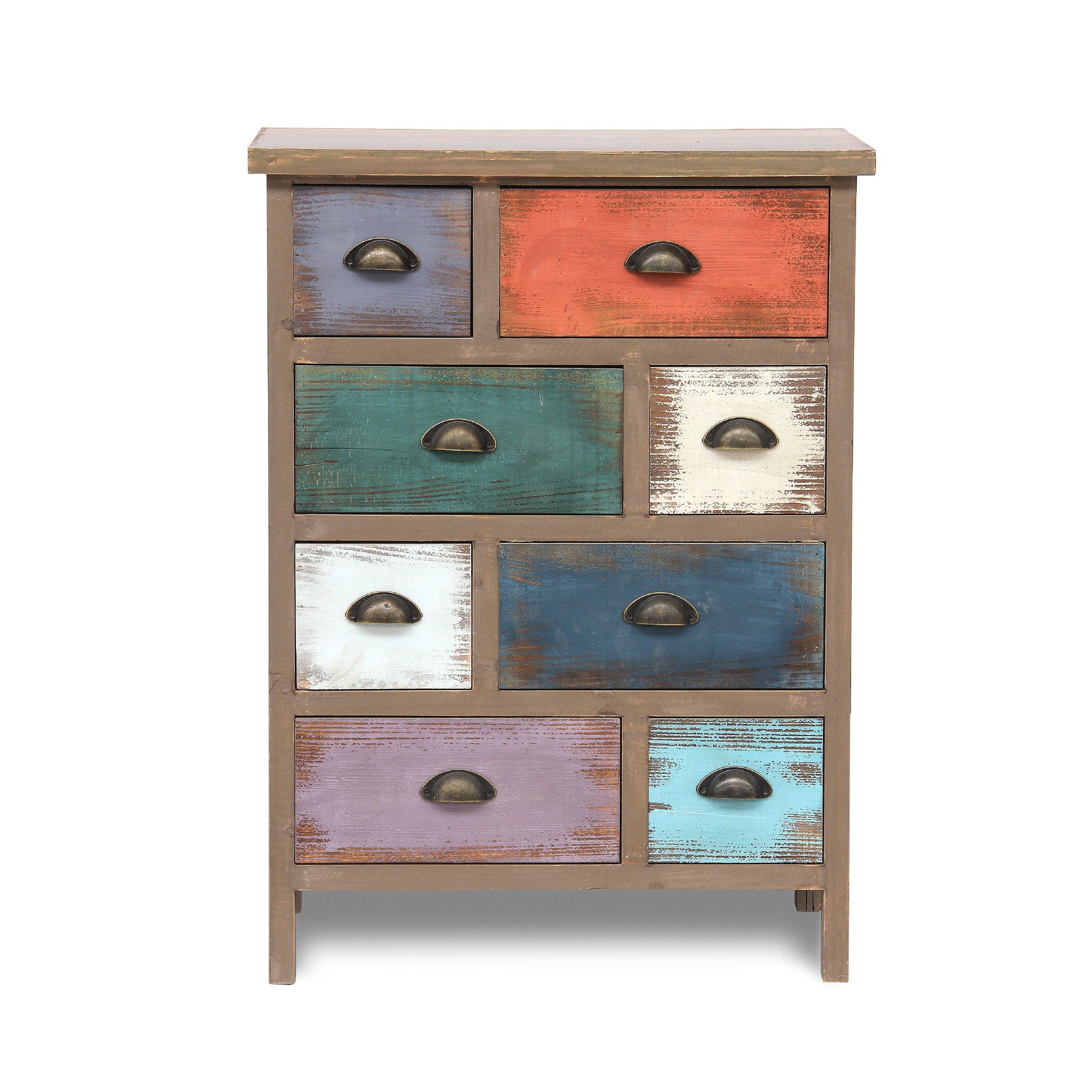Kommode, 8 Schubladen, grau, multicolor, T 38 cm, B 66 cm, H 89 cm