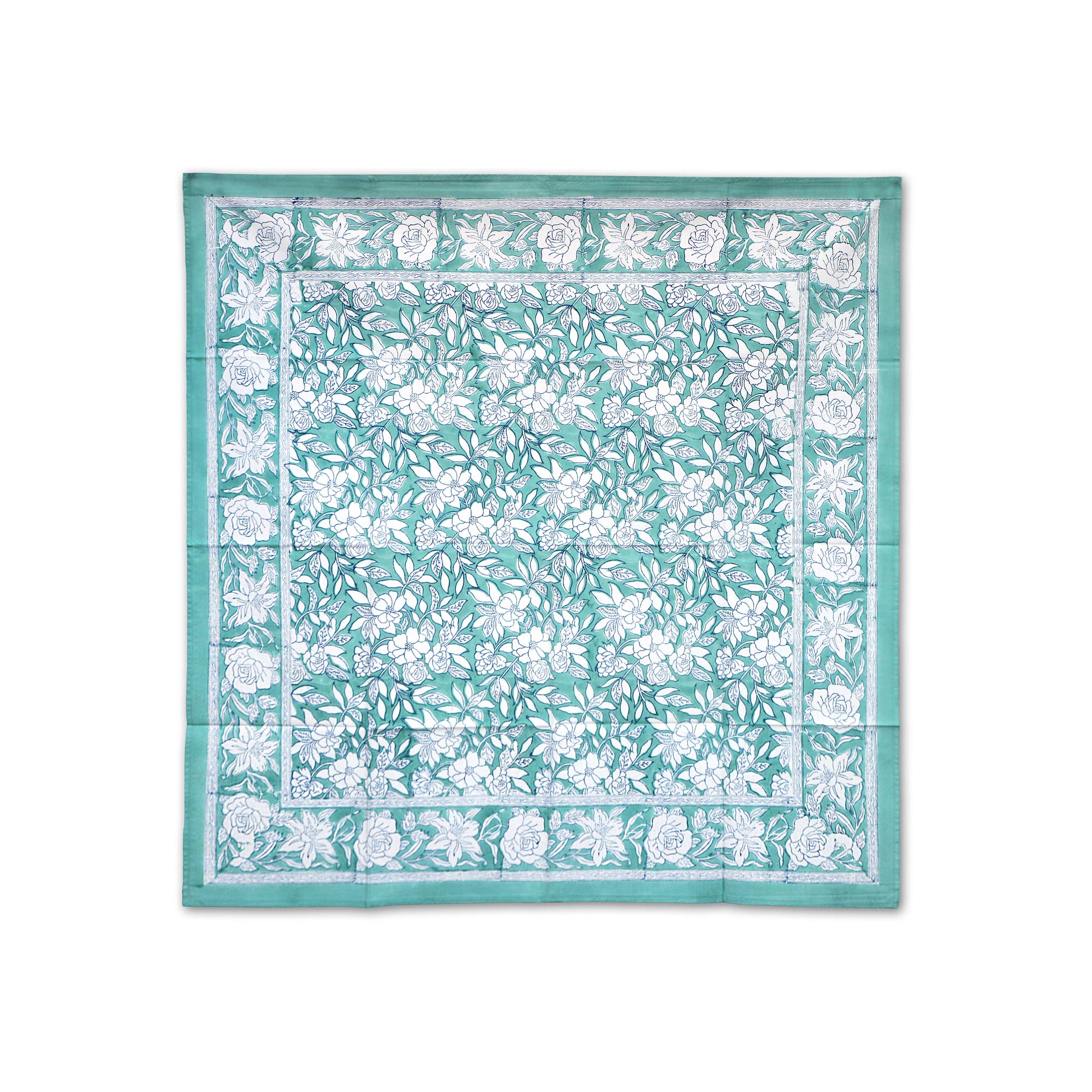 Tischdecke mit Blumenmuster, grün, weiß, L 100 cm, B 100 cm