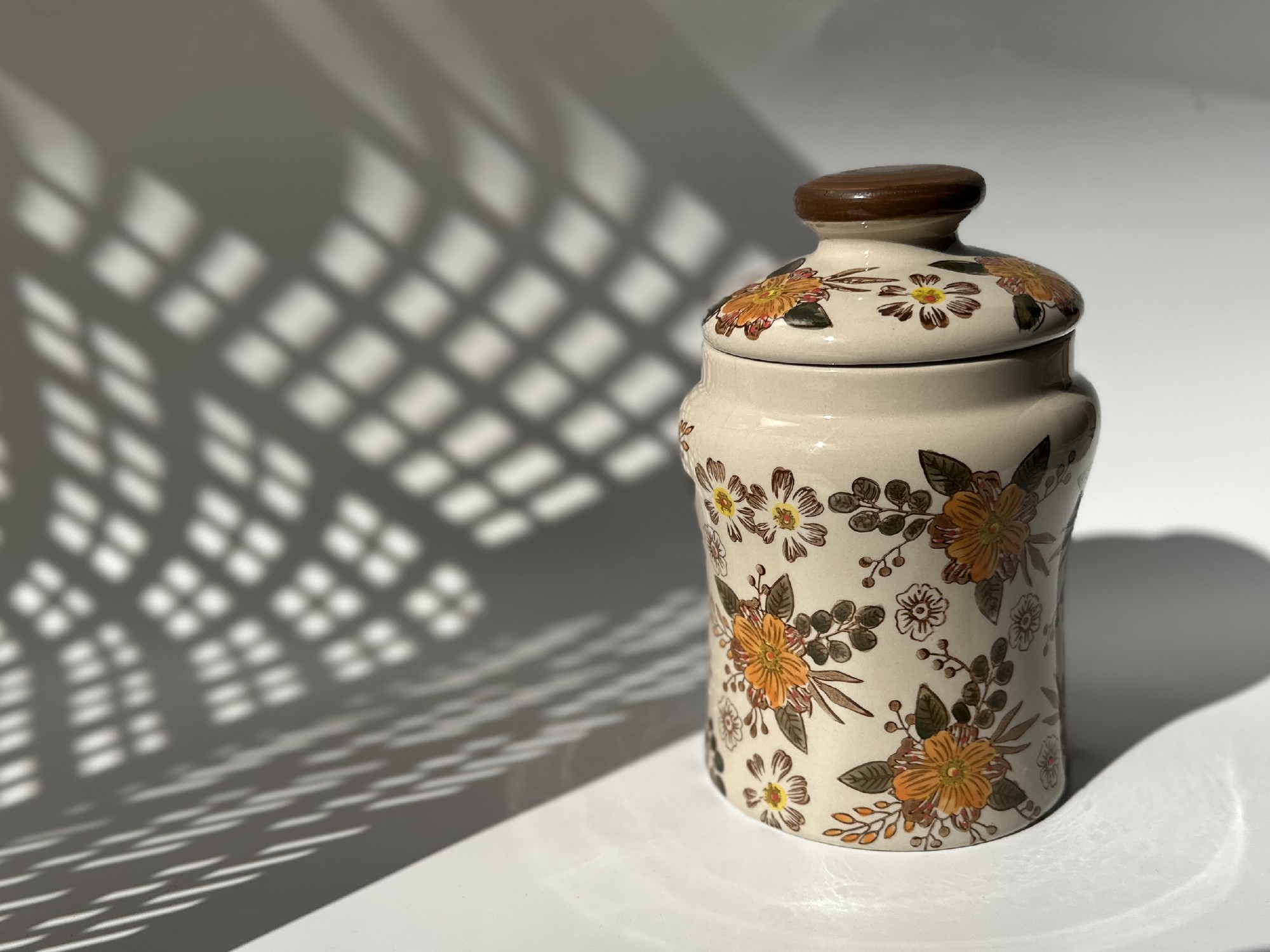 Deckelbehälter, beige/orange, Ø 12,5 cm, H 19,5 cm 