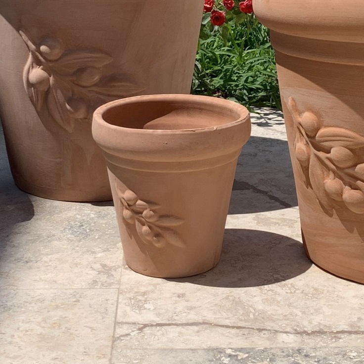 Pflanzkübel mit Olivendeko, Terrakotta, Ø 19 cm, H 19 cm