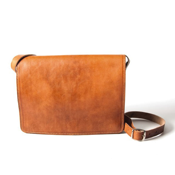Messengertasche, Leder, hellbraun, B 32 cm, H 23 cm