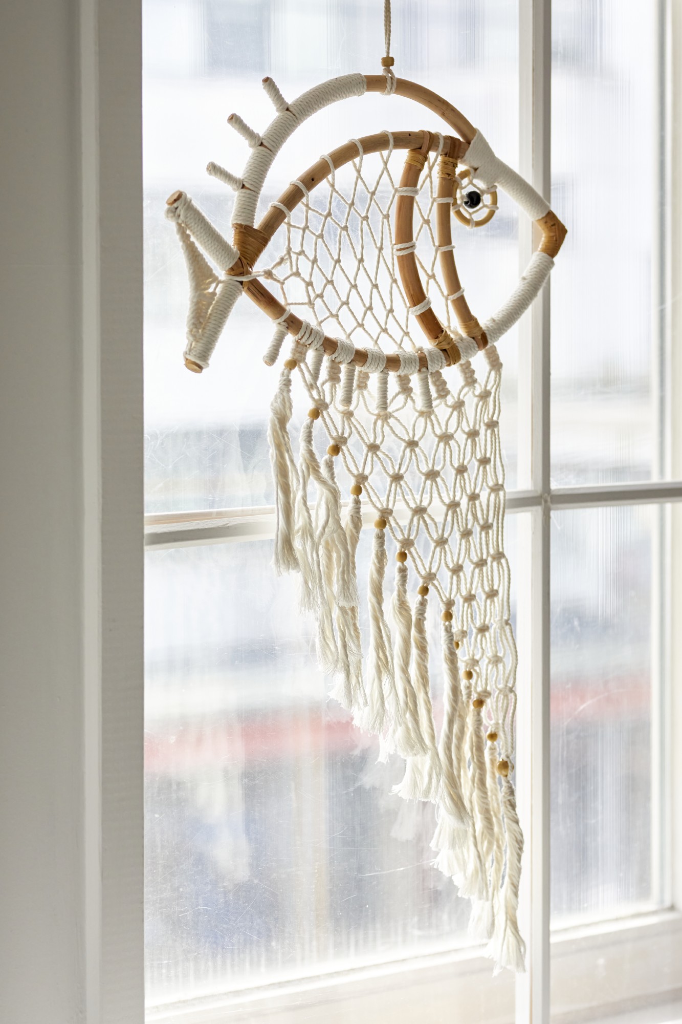 Traumfänger 'Fisch', weiß, B 40 cm, H 105 cm