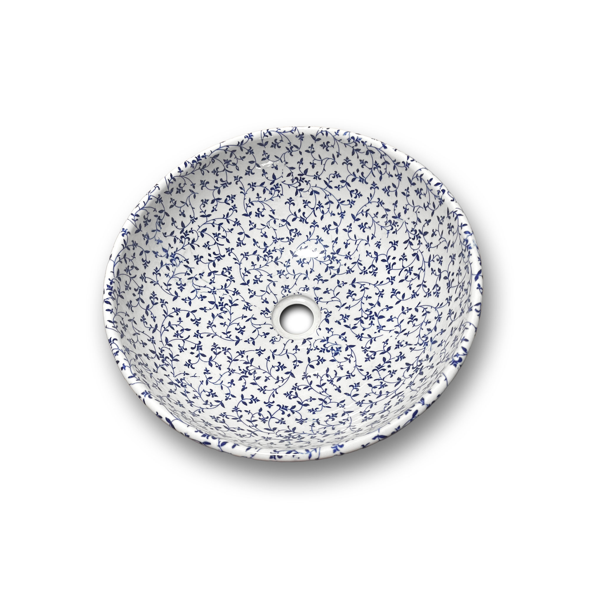 Keramikwaschbecken 'Flower', blau-weiß, Ø 40 cm, H 15 cm