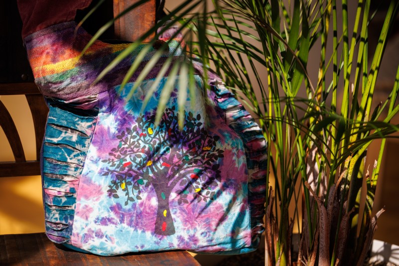 Schultertasche 'Tree of Life', multicolor, blau, B 38 cm, H 40 cm, L 12 cm
