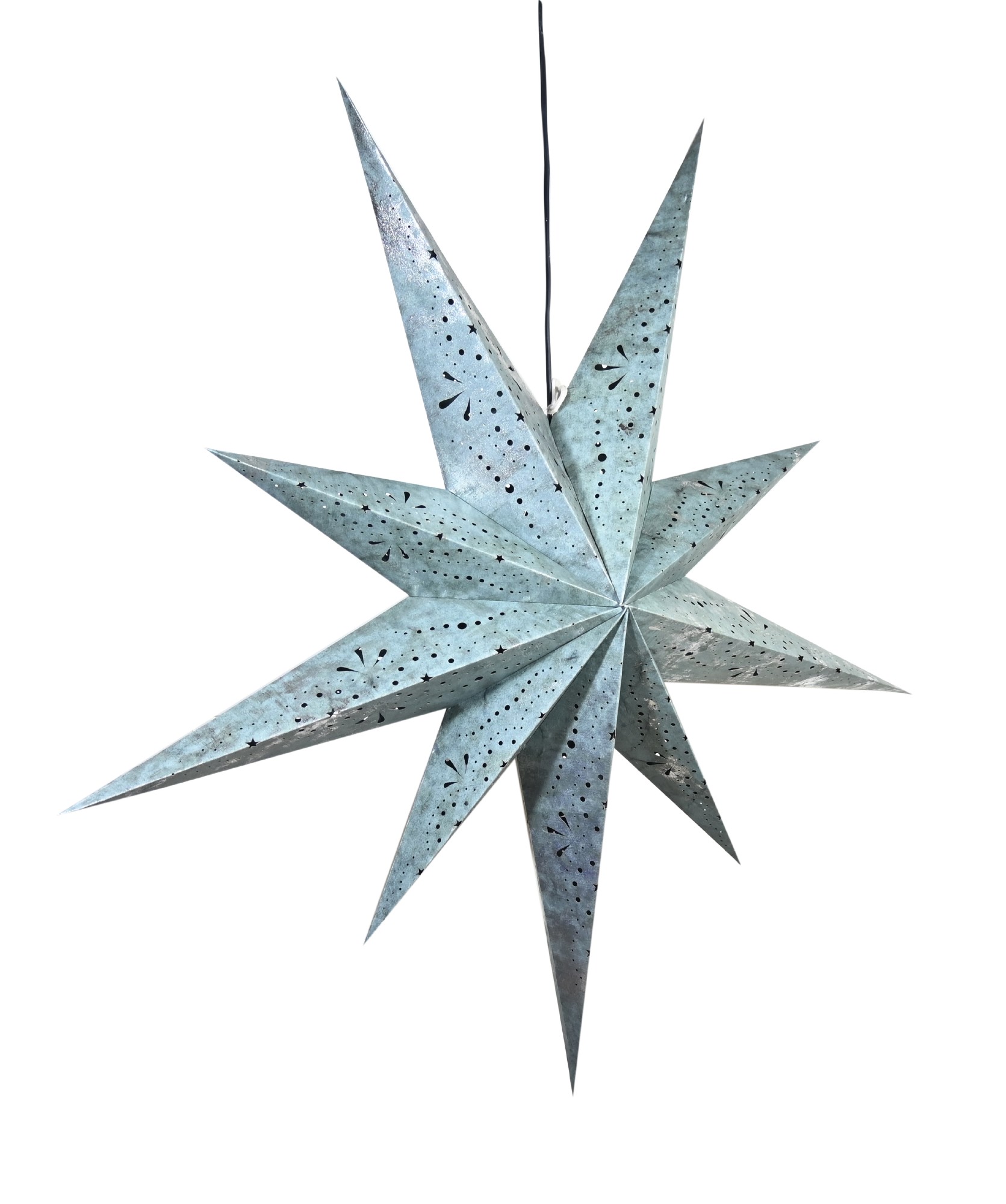 Papierlampe Stern 'Reena', silber-blau, Ø 100 cm, T 26 cm