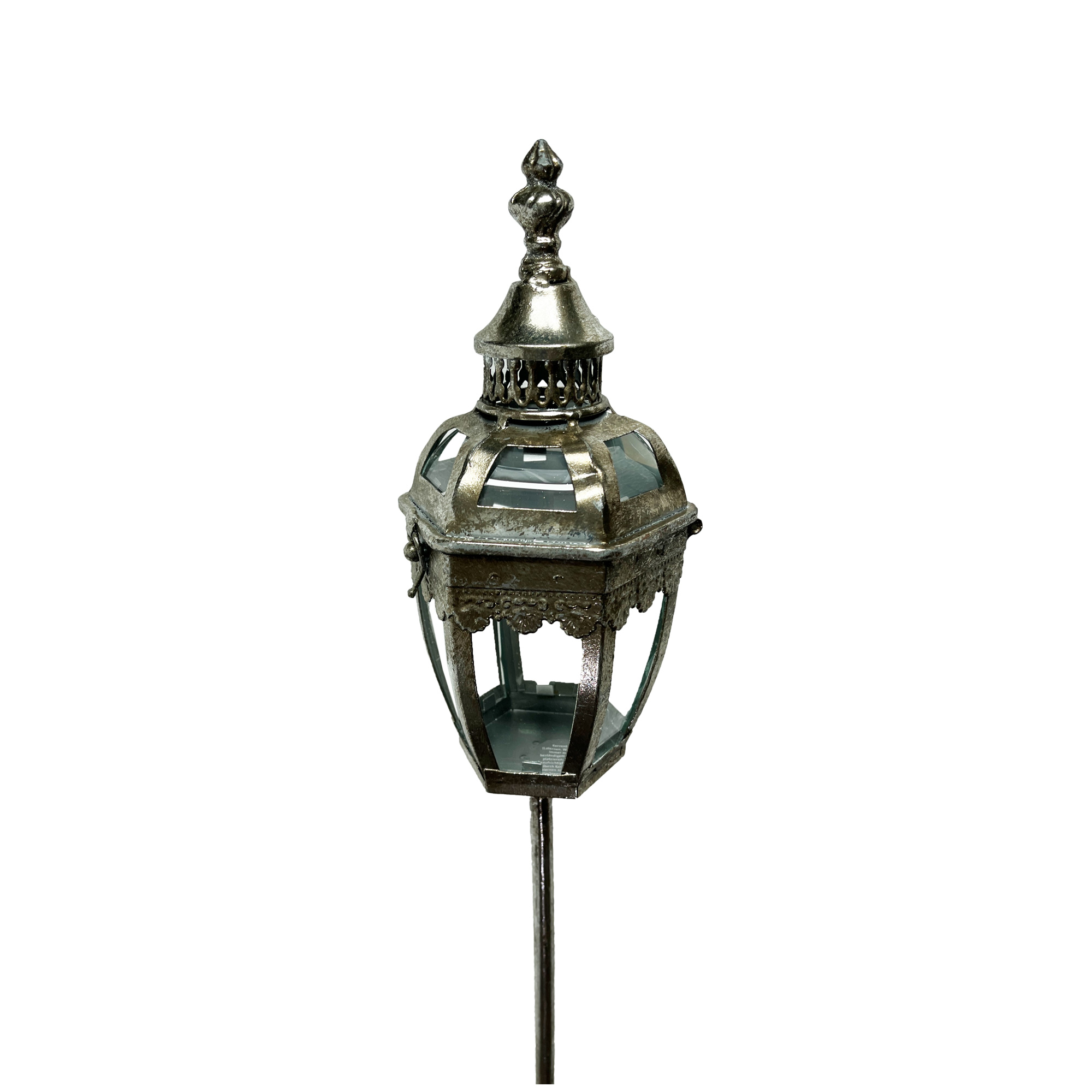 Laterne auf Gartenstecker, aus Metall und Glas, H 93 cm, B 12 cm, L 12 cm