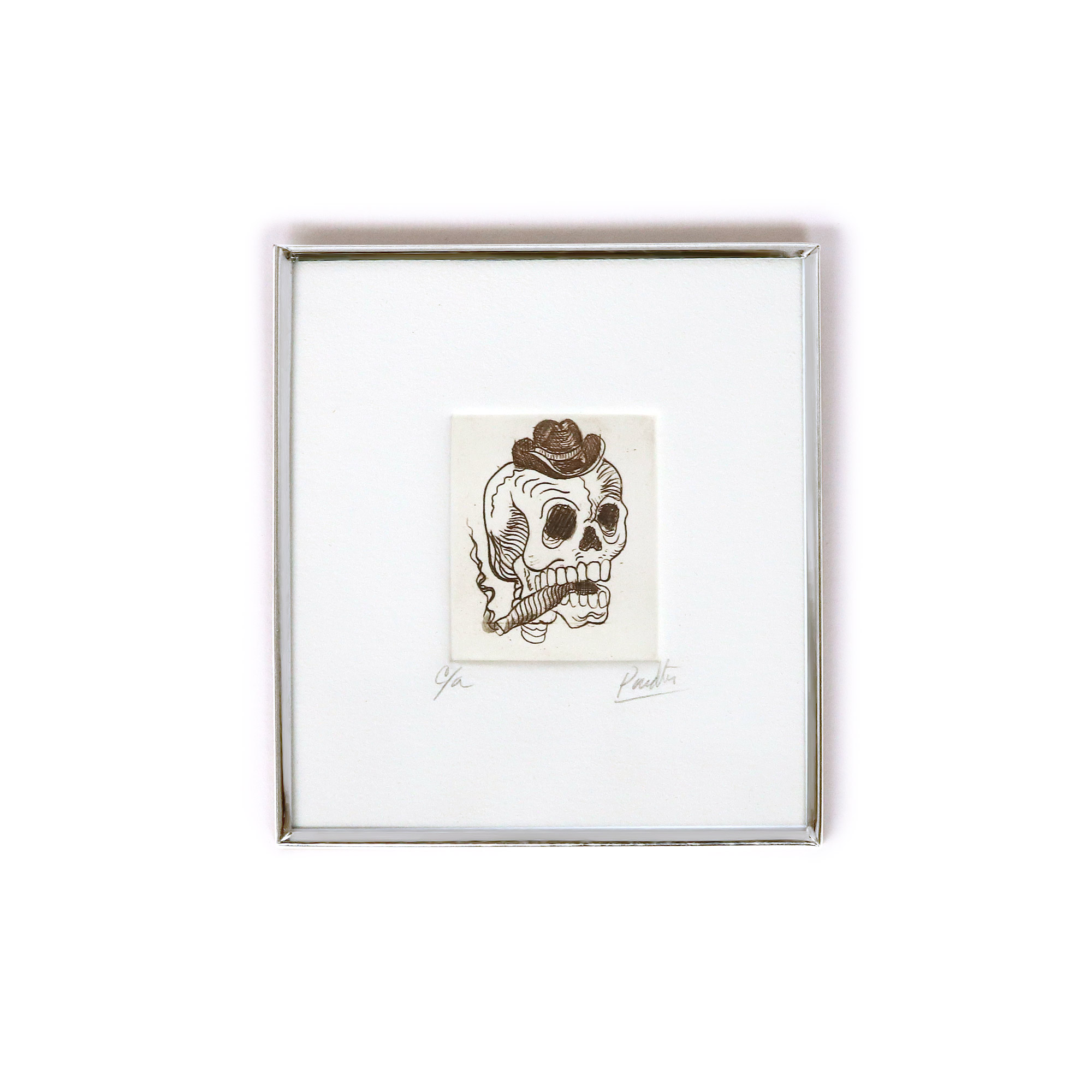 Radierung  'Calaca Fumando' in Rahmen, B 9,75 cm, H 10,75 cm