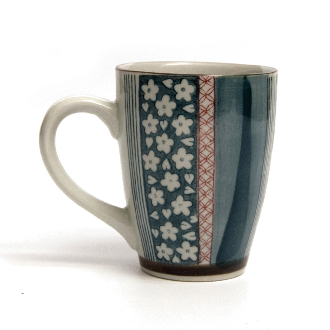 Tasse Gordes 'Gestreift', blau, rot, H 12 cm, Ø 9,5 cm