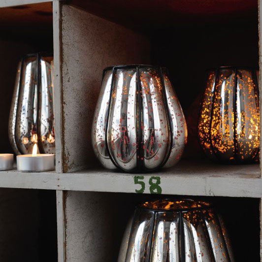 Windlicht 'Citrouille' mit Metallrahmen S, silber, Ø 14 cm, H 17 cm