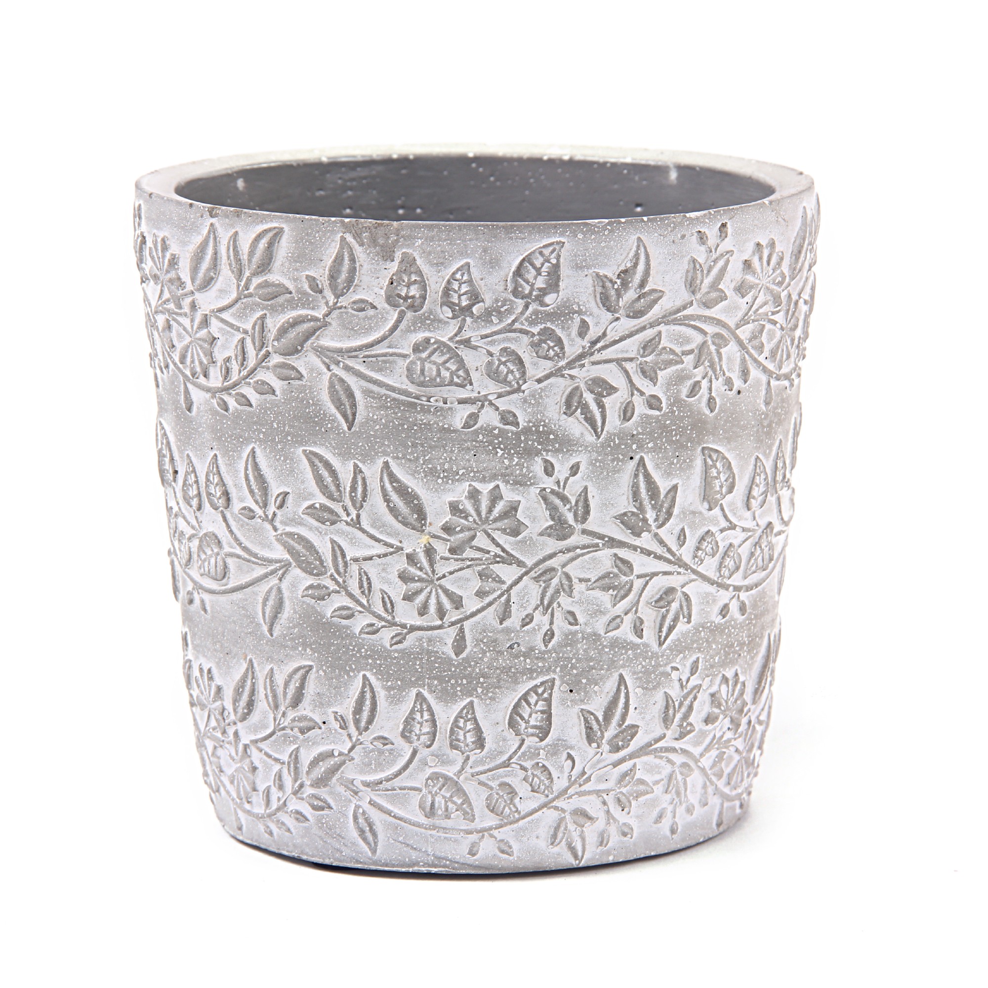 Zementtopf 'Blumenranke', grau, whitewash, Ø 13,2 cm, H 12,5 cm