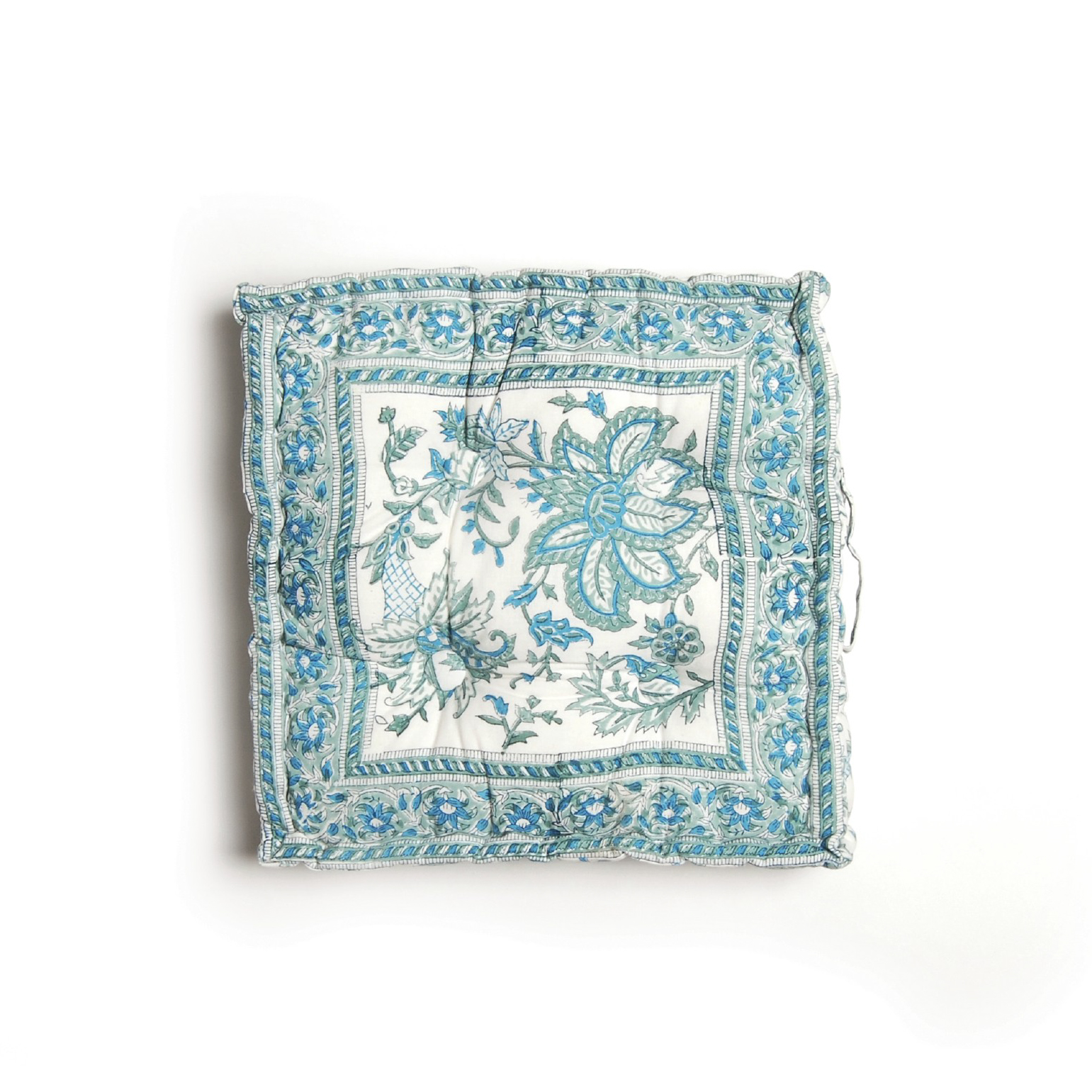 Sitzkissen 'Rajika', türkis, weiß, L 50 cm, B 50 cm, H 8 cm