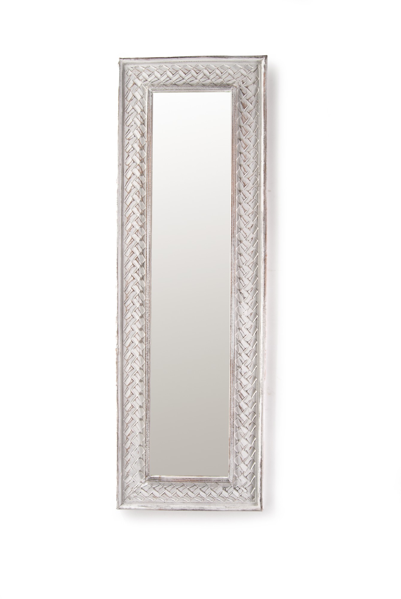 Spiegel 'Geflecht', weiß gekälkt, H 142 cm, B 46 cm, T 4 cm
