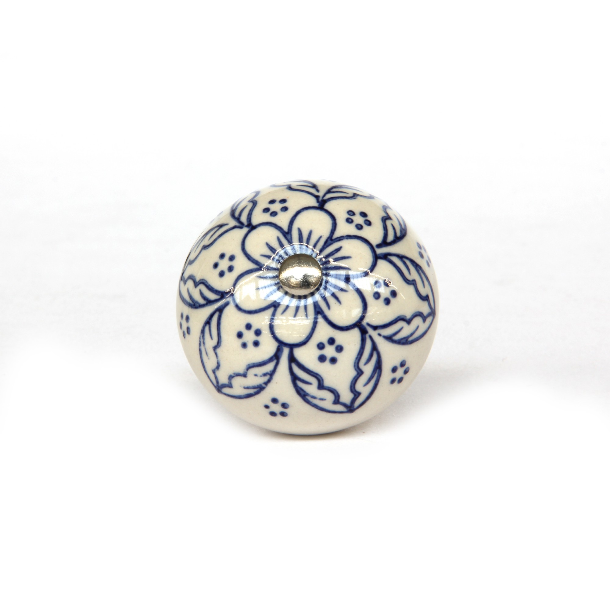 Keramik-Knauf 'Blume', weiß, blau, T 4 cm, B 4 cm, H 3,5 cm