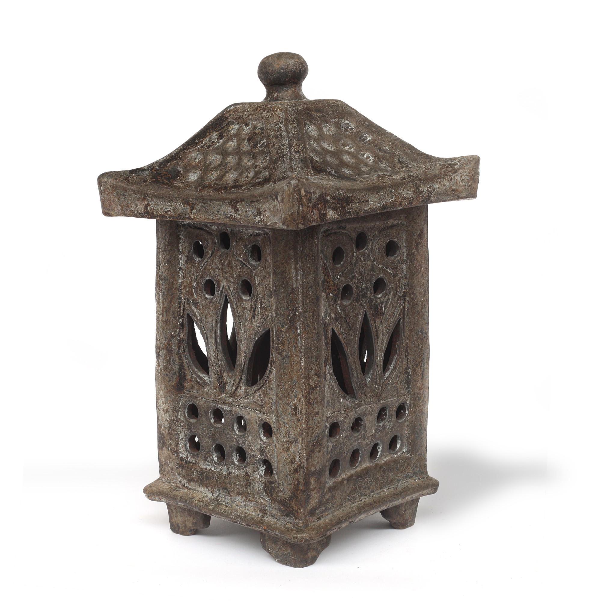 Tempelleuchte Terrakotta, grau, H 38 cm, B 23 cm, T 23 cm