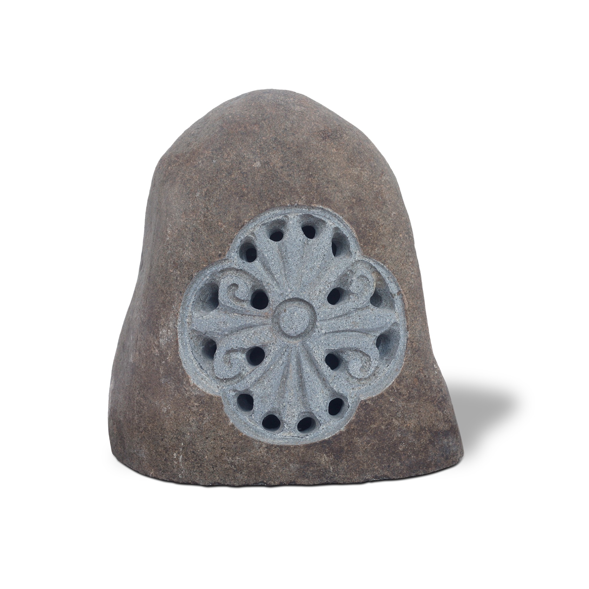 Gartenleuchte mit Ornament, Natursteinfindling, H ca. 30 - 35 cm