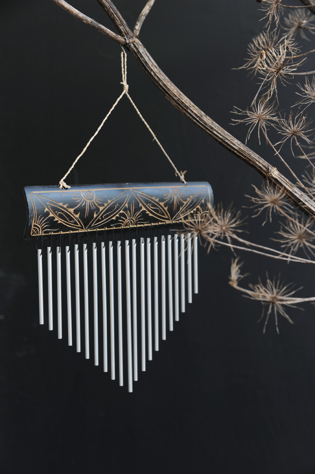 Windspiel 'Flower', aus Bambus und Aluminium, braun, B 24 cm, H 17 cm, L 1,5 cm