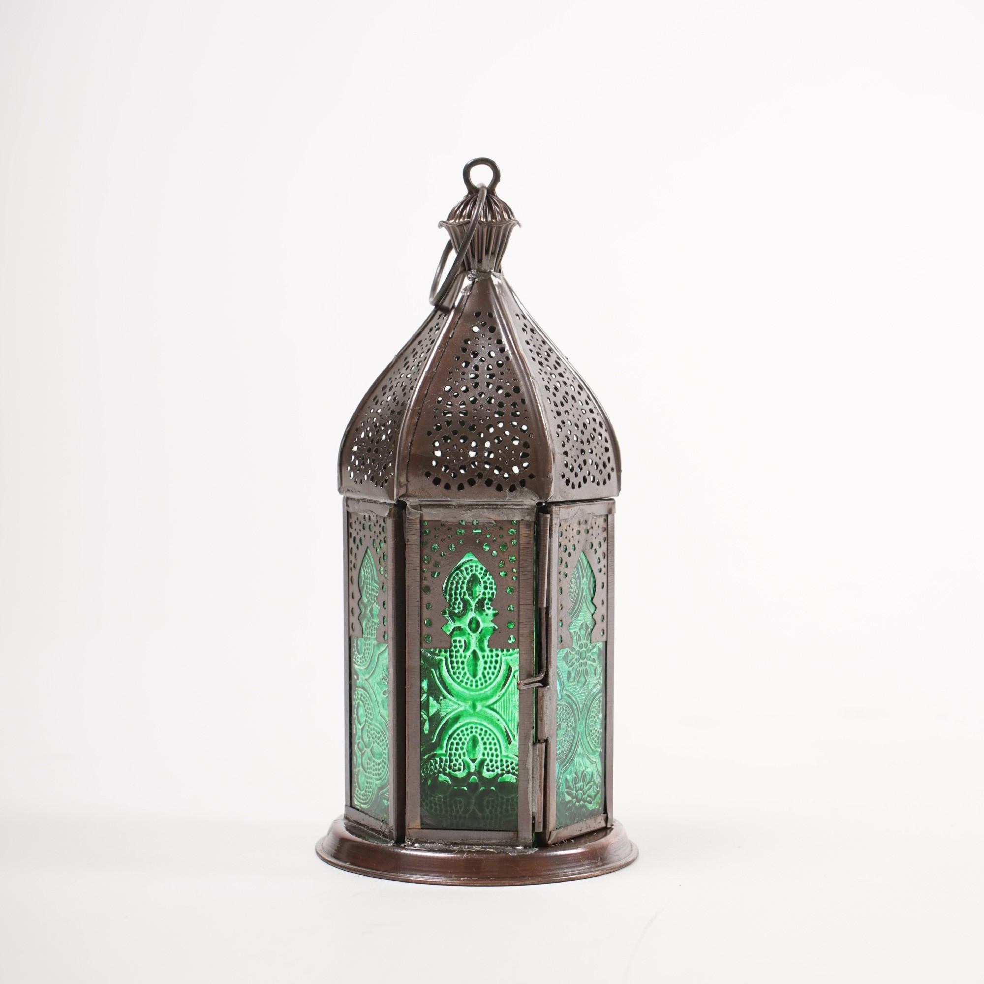Laterne 'Basharat', kupfer, grün-blau, Ø 9 cm, H 18 cm