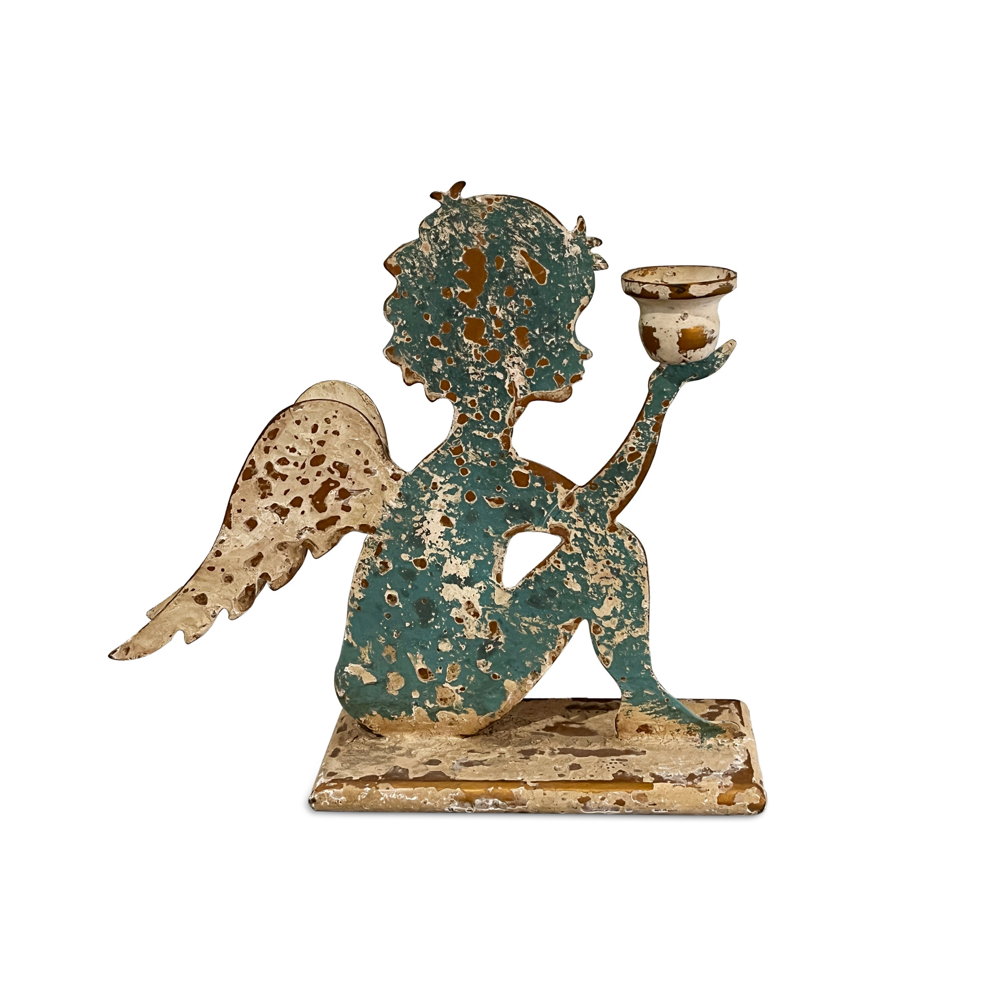 Kerzenhalter-Engel, aus Eisen, B 26 cm, H 23,5 cm, L 7,5 cm