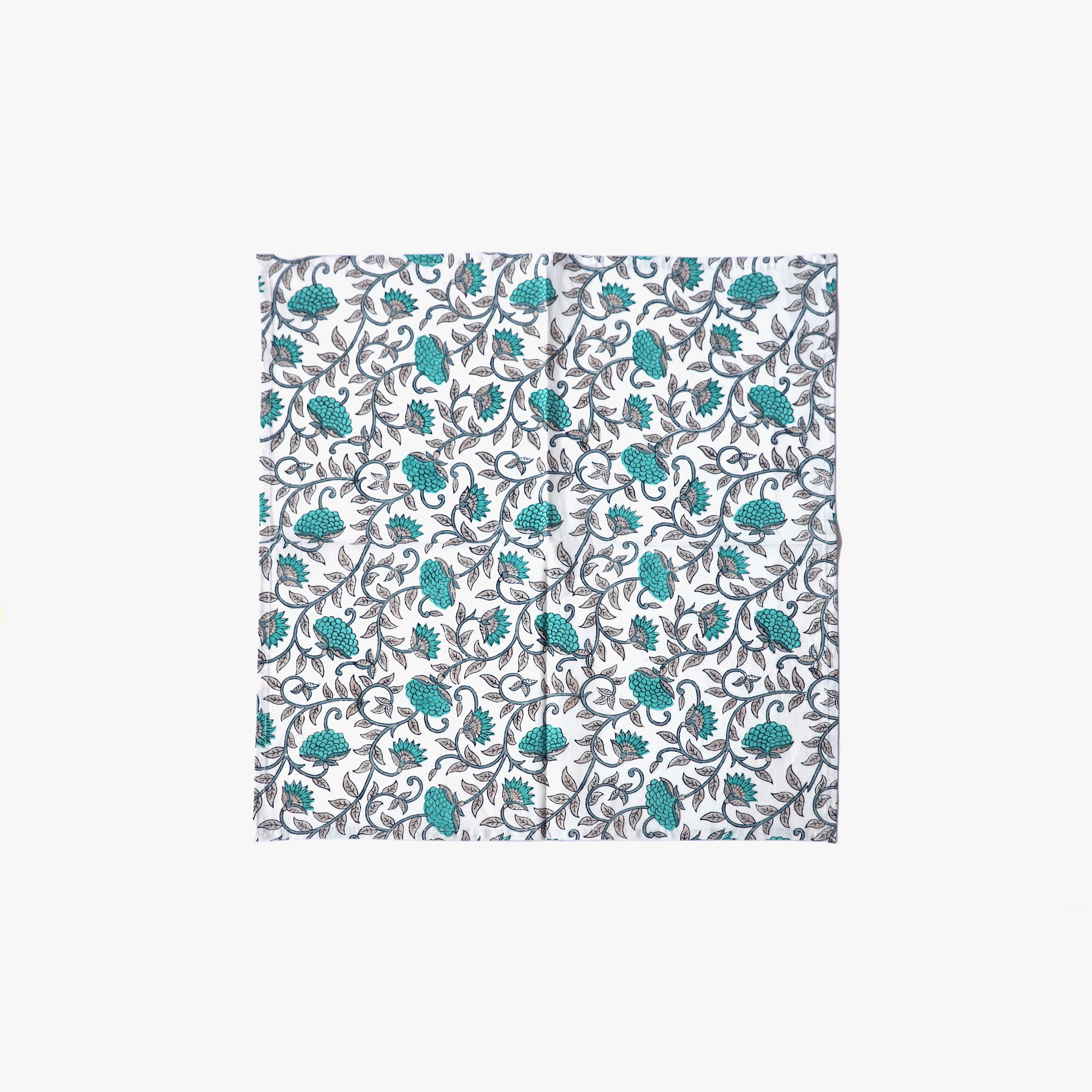 Serviette mit Blumenmuster, weiß, grün-grau, L 50 cm, B 50 cm