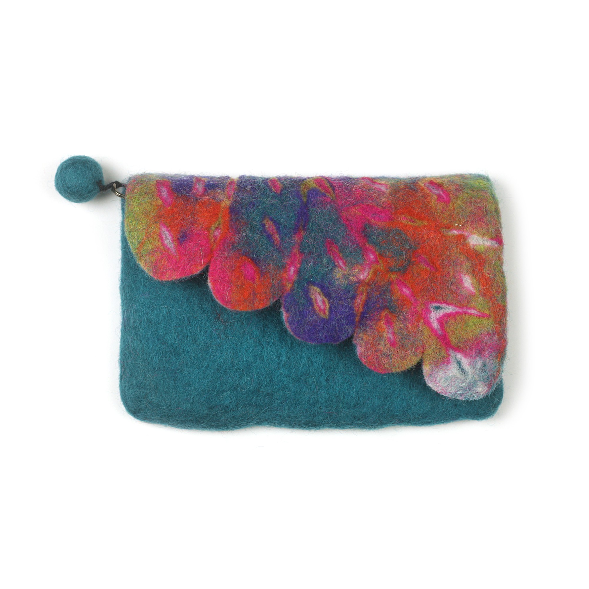 Filz-Tasche 'Blatt', petrol, H 12 cm, B 16 cm